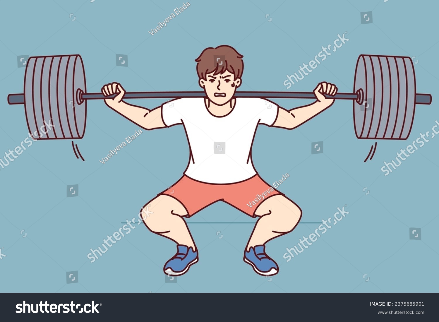 SVG of Man squats with barbell on shoulders, doing weightlifting in gym and trying to set new sports record. Guy wants to become professional bodybuilder lifts barbell to build muscle and succeed in fitness svg