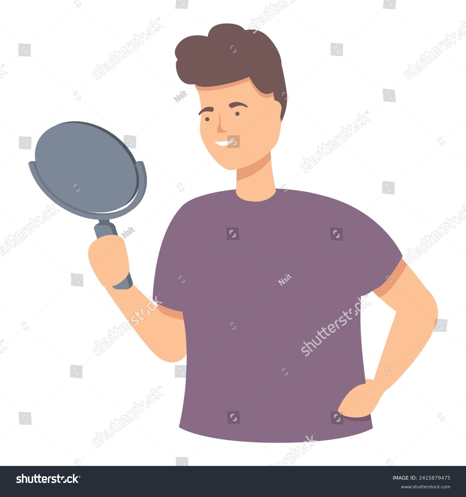 SVG of Man take mirror beauty icon cartoon vector. Person portrait. Facial before guy svg