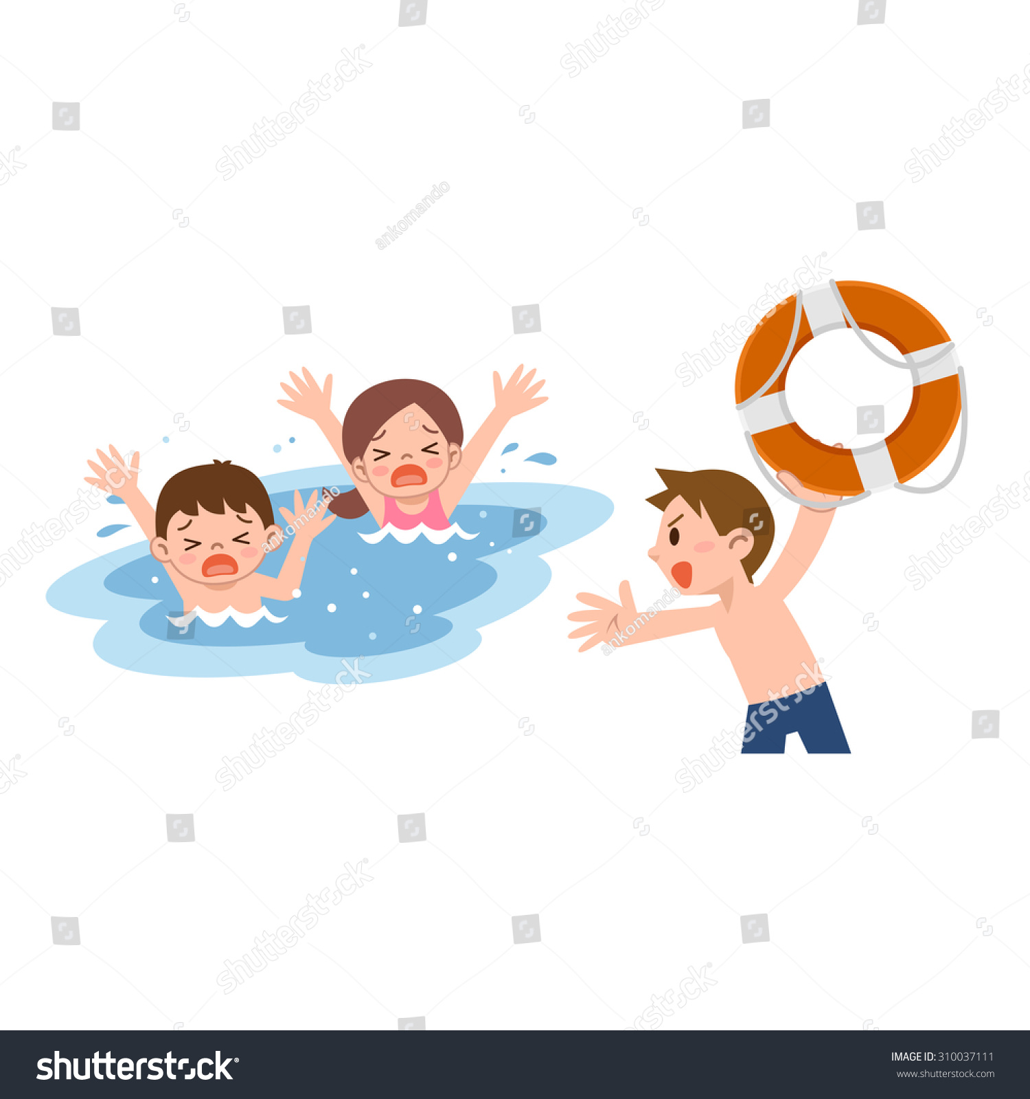 Man To Rescue The Children Who Drown Stock Vector 310037111 : Shutterstock