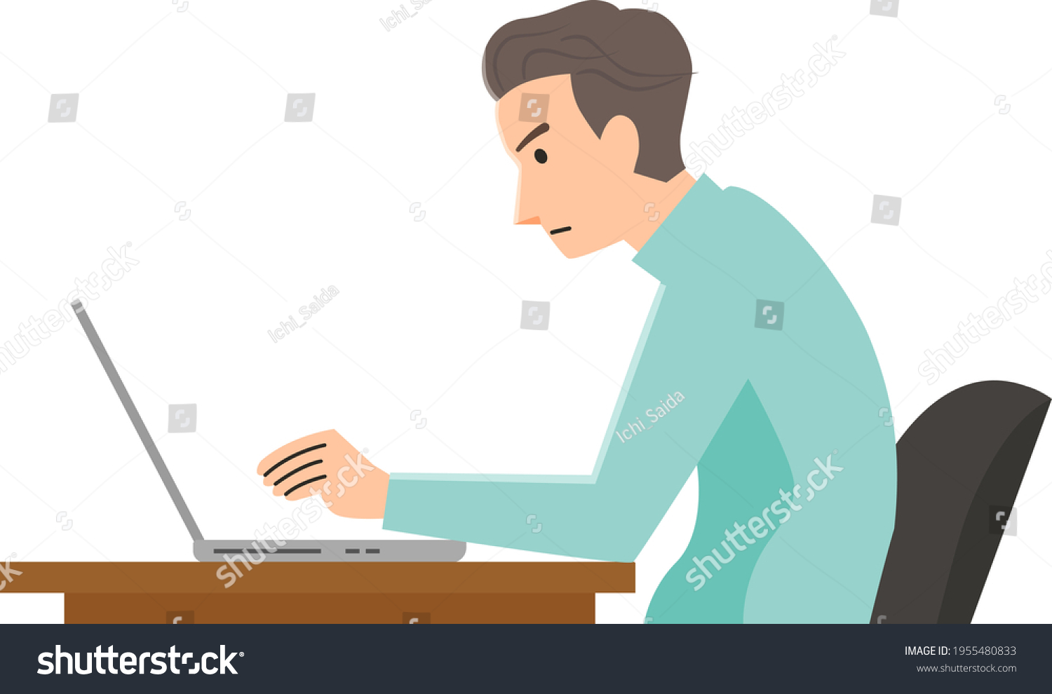 Man Using Laptop Computer Cartoon Character Stock Vector (Royalty Free ...