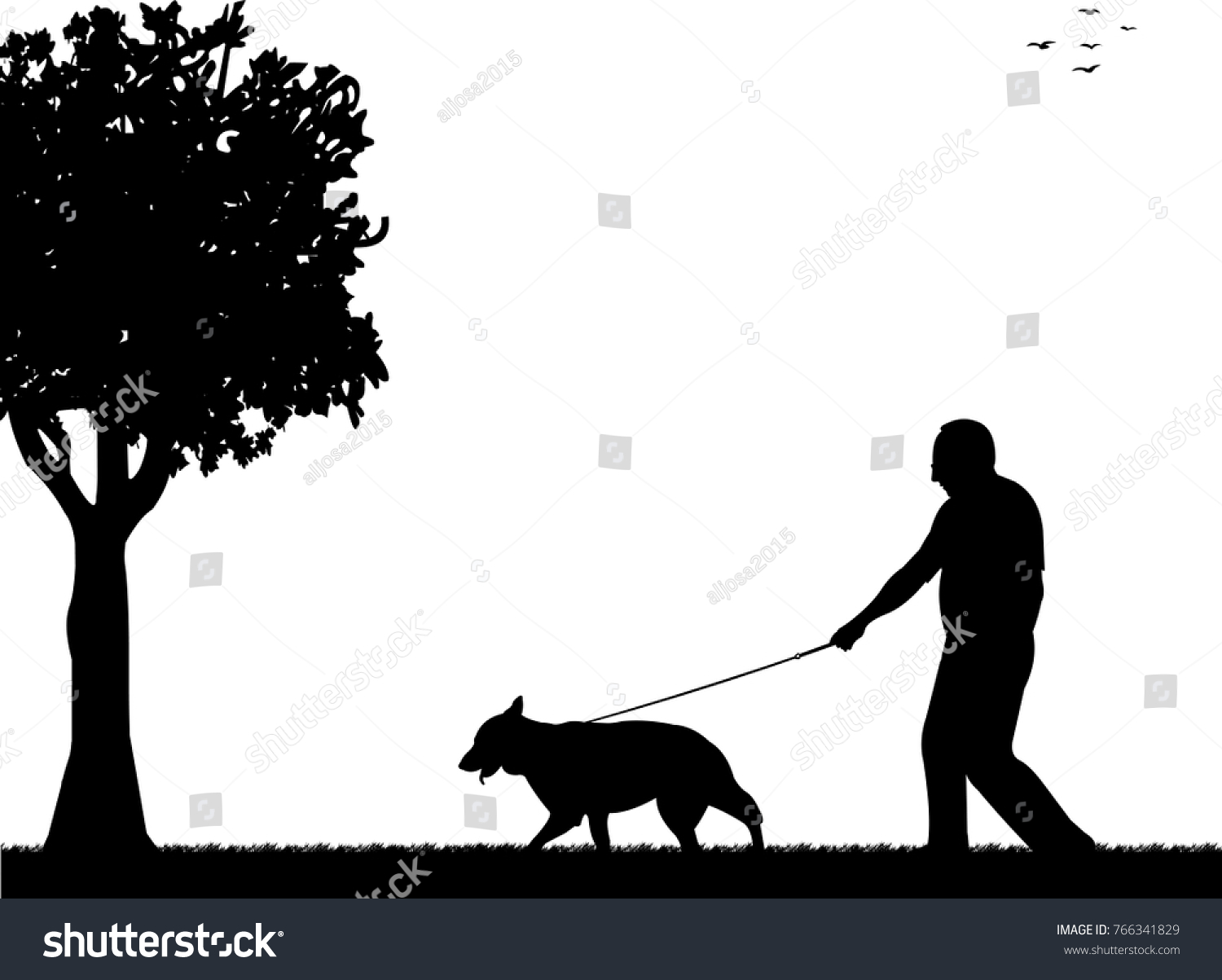 Man Walking His Dog Park Silhouette 库存矢量图（免版税）766341829 Shutterstock