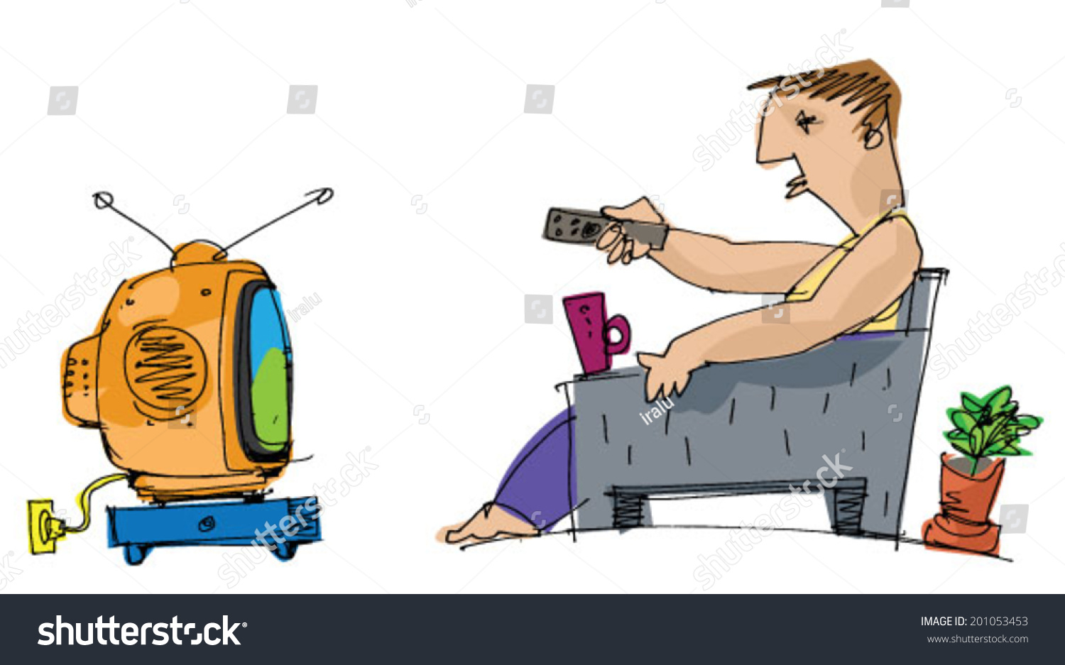 Man Watching Tv Remote Control His Stock Vector 201053453 - Shutterstock
