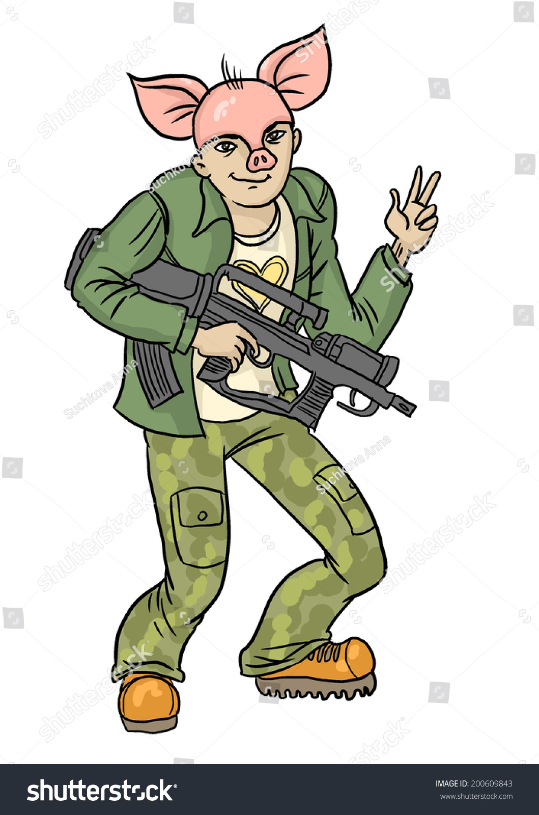 Man Wearing Mask Pig Holding Gun Stock Vector Royalty Free 200609843