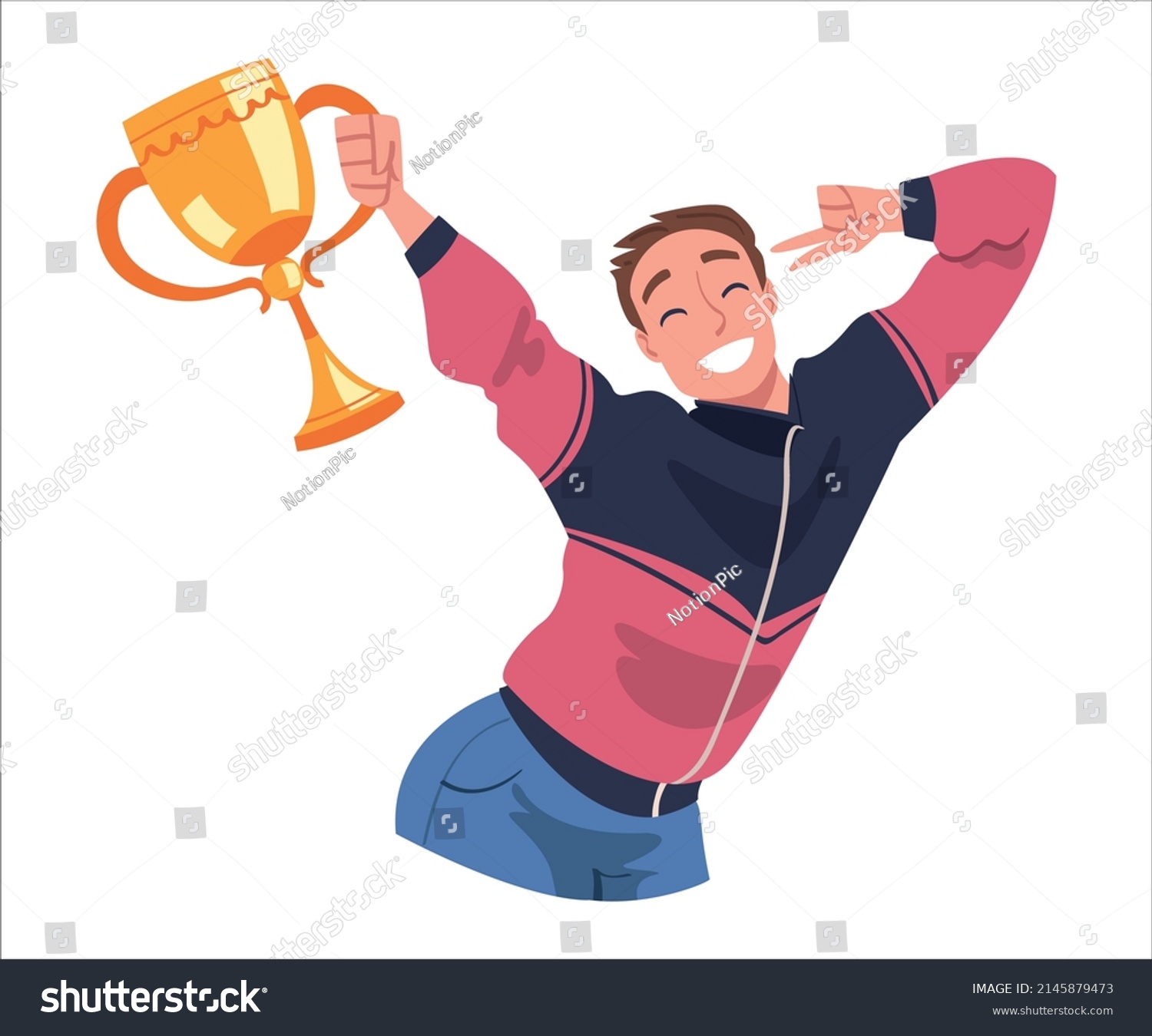 Man Winner Holding Golden Cup Trophy Stock Vector (Royalty Free ...