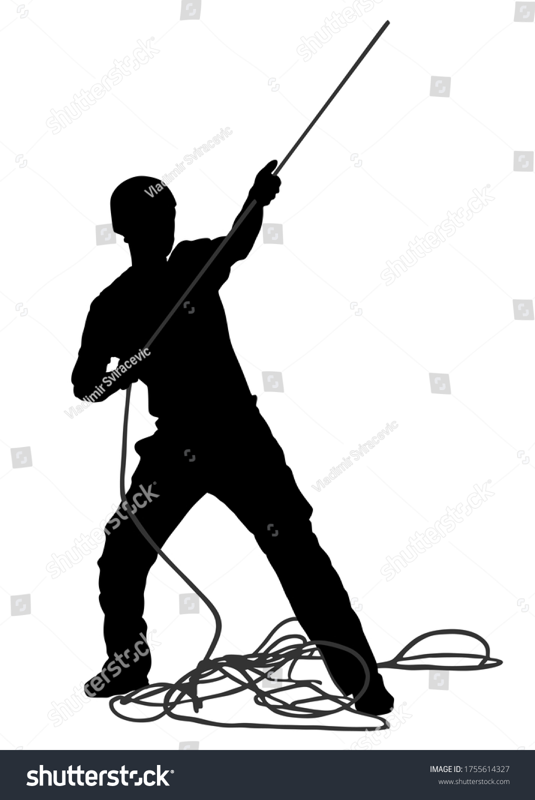 SVG of Man with rope rock climbing instructor guides to climber up on rock vector silhouette isolated on white. Extreme sports boy climbs with rope. Sport action in adventure park. Alpinist rescue team. svg