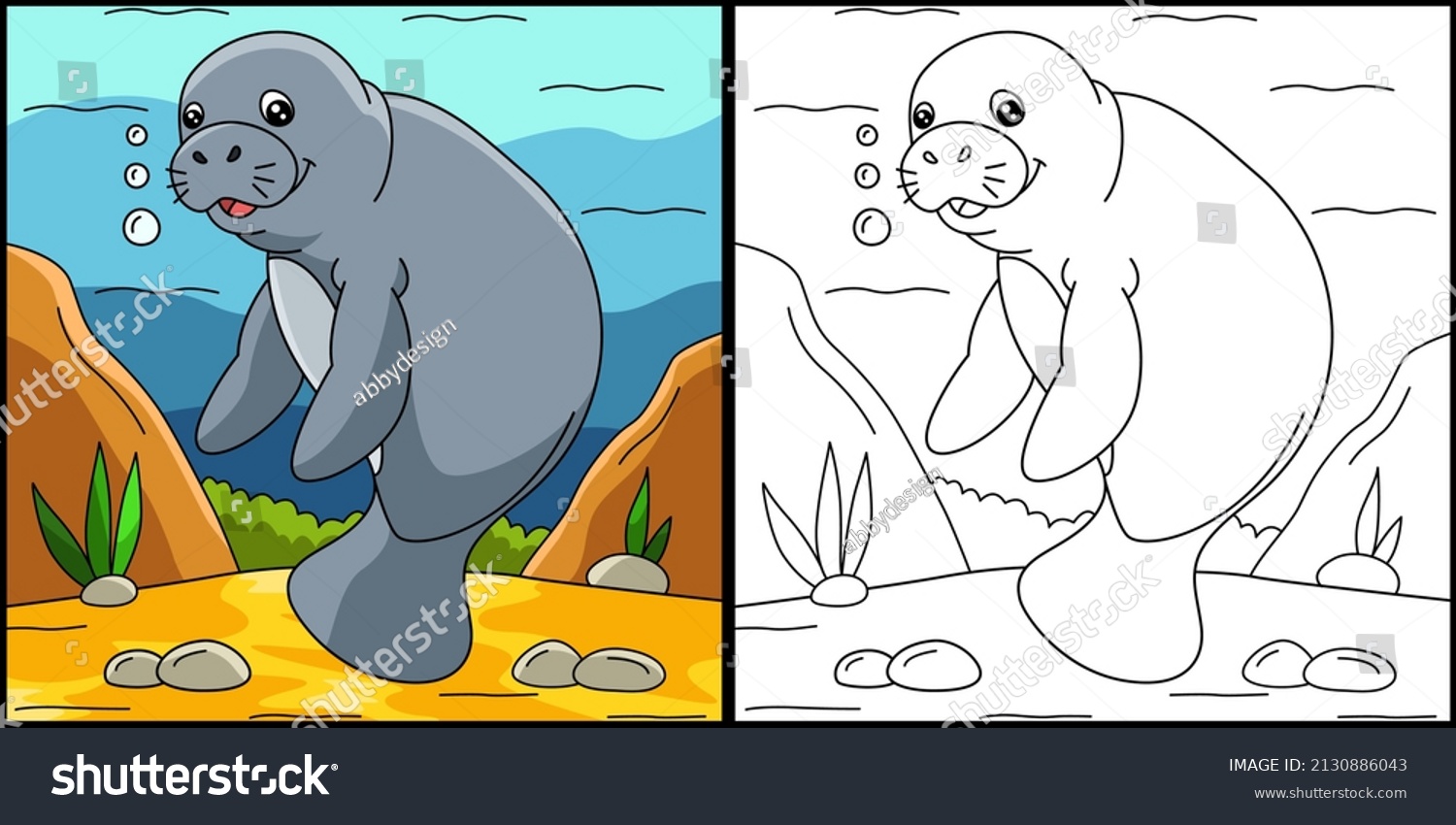 SVG of Manatee Coloring Page Colored Illustration svg