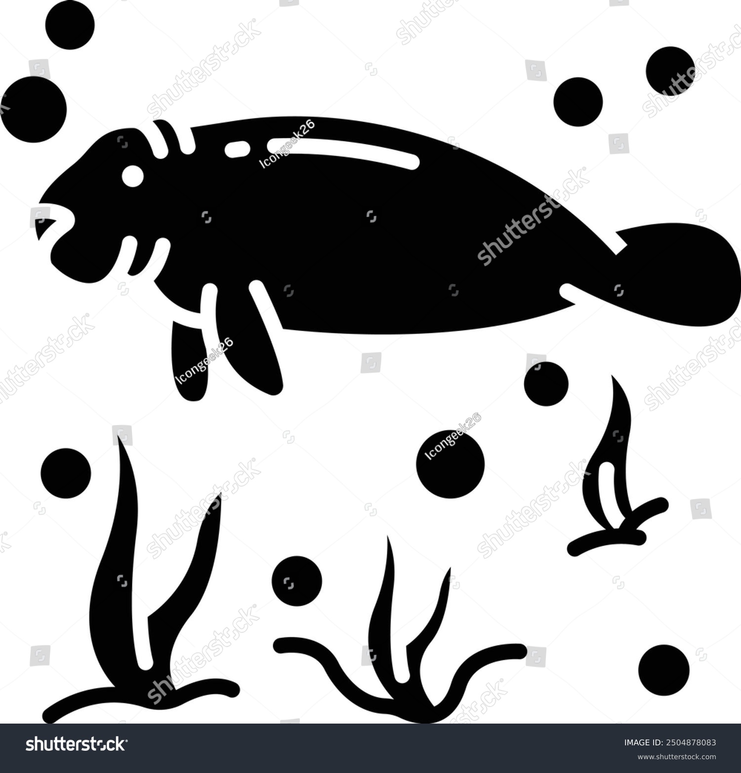 black manatee swimming underwater clip art preview