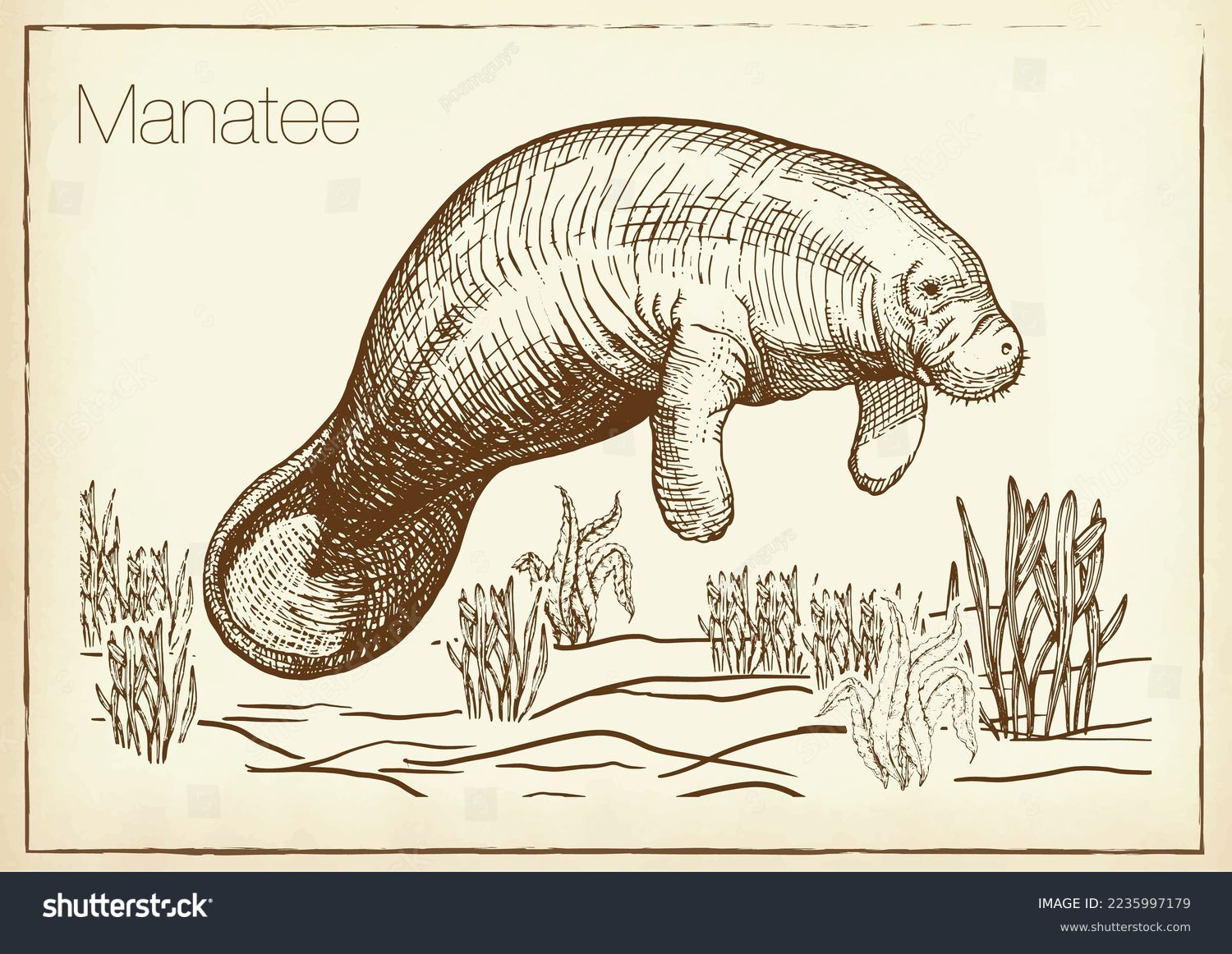 SVG of Manatee water animal sketch vector illustration. Manatee or sea cow. Hand drawn.  svg