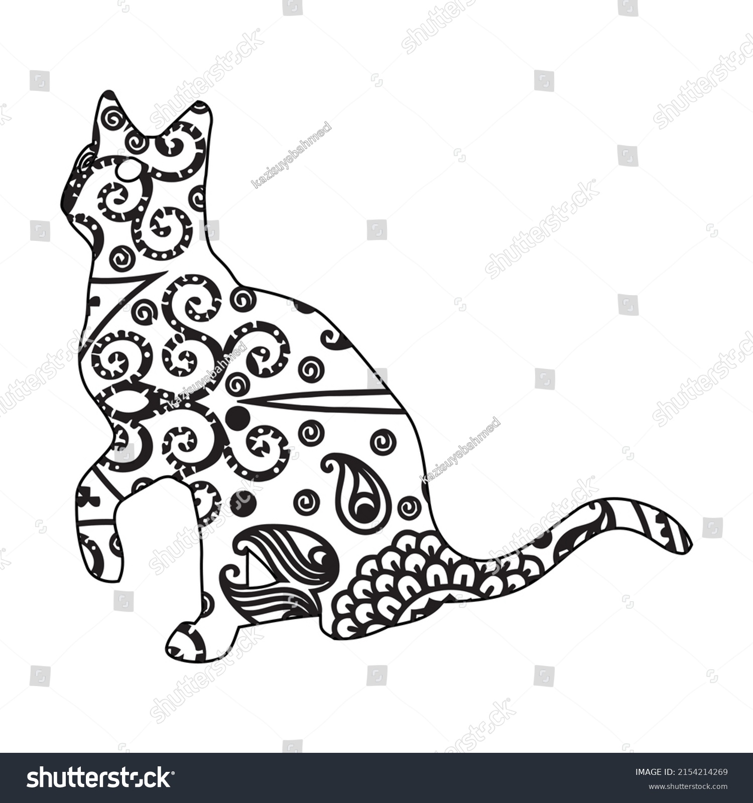 Mandala Cat Coloring Page Kids Stok Vektör (Telifsiz) 2154214269