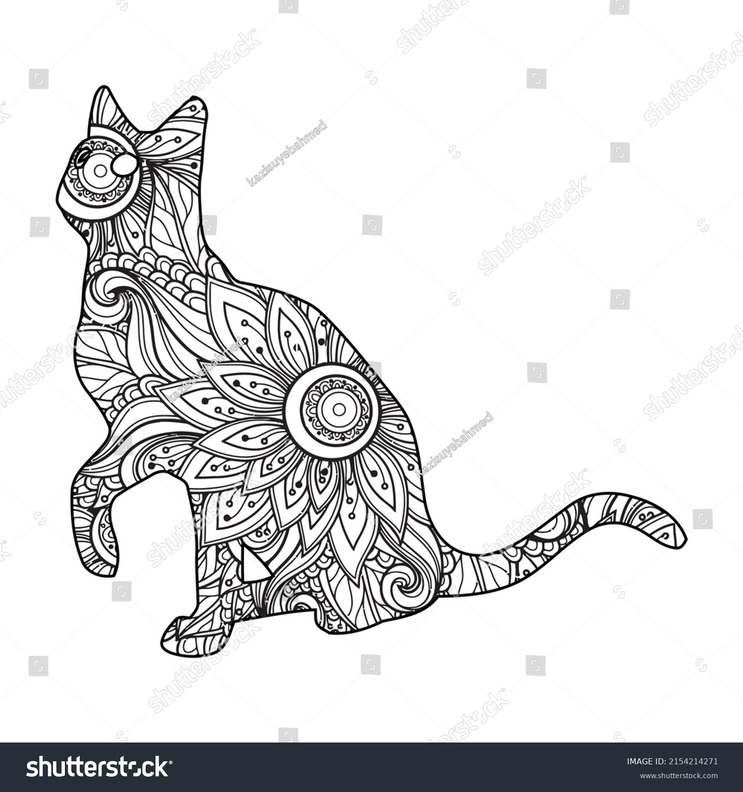 Mandala Cat Coloring Page Kids Stock Vector (Royalty Free) 2154214271 ...