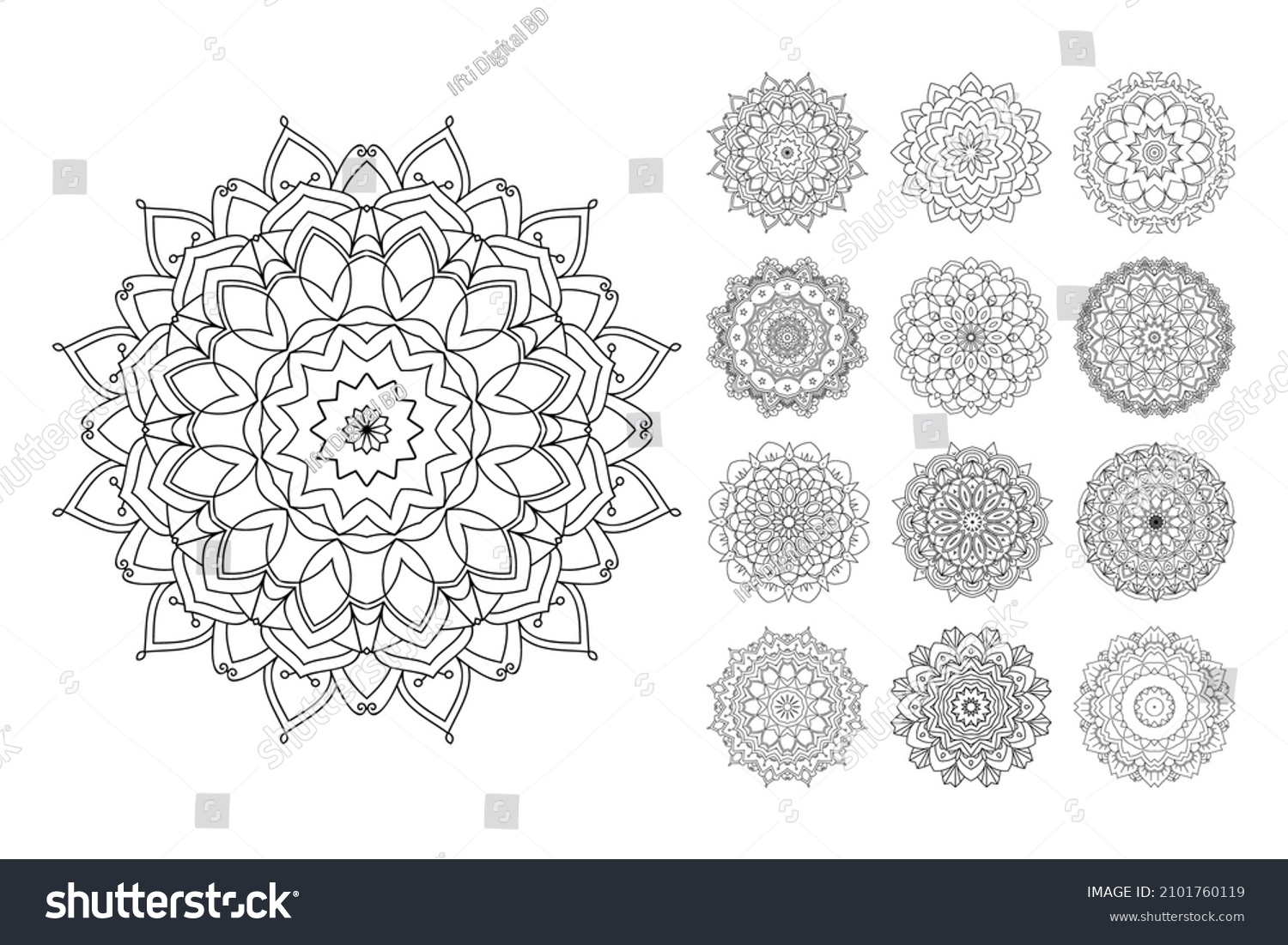 SVG of Mandala coloring page bundle. Black and white mandala pattern. Mandala line art vector. Mandala flower pattern set vector. interior SVG cut file. Flower pattern vector. svg