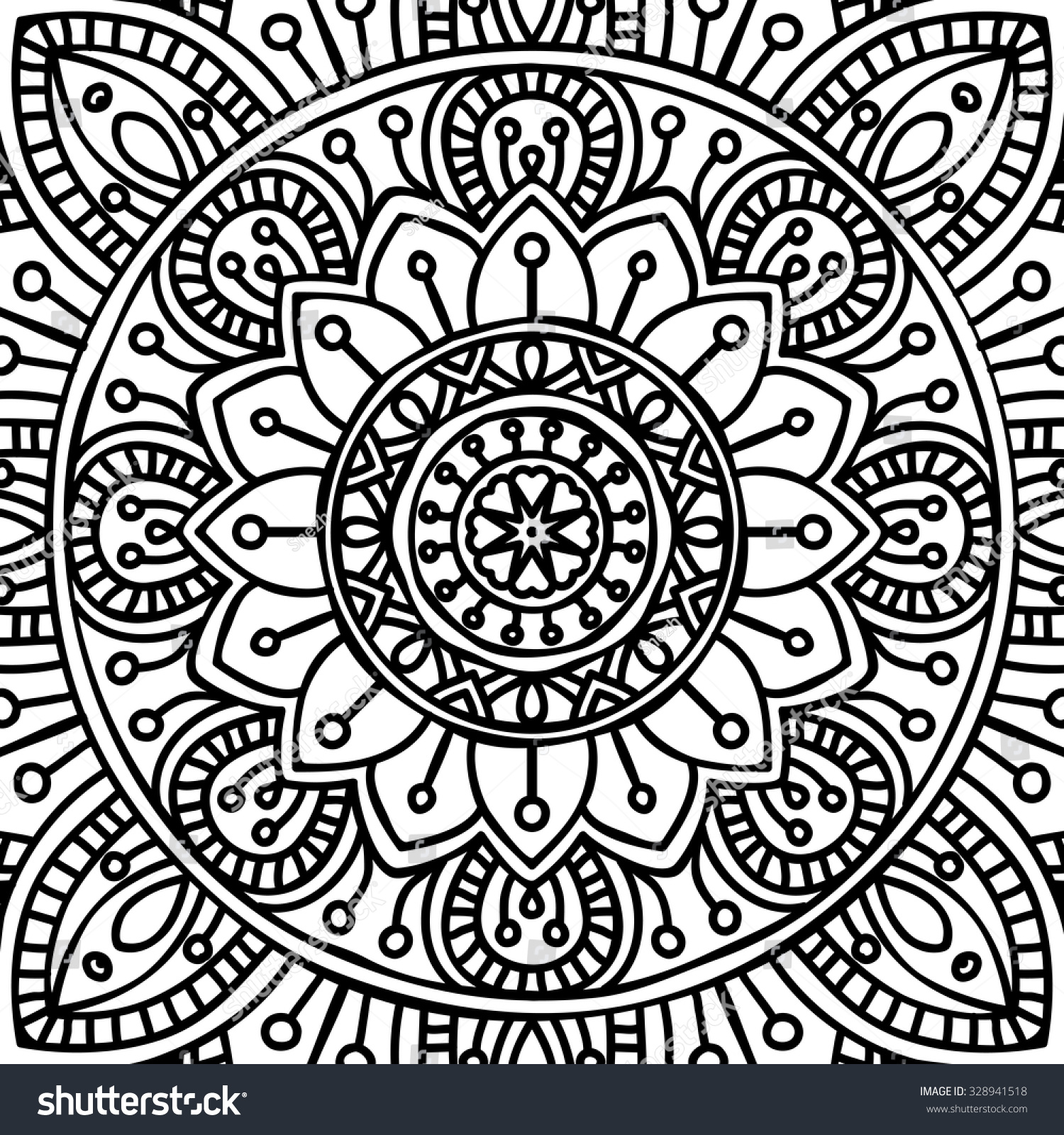 Mandala Vintage Coloring Pages Hellokids Page Decorative Elements Stock