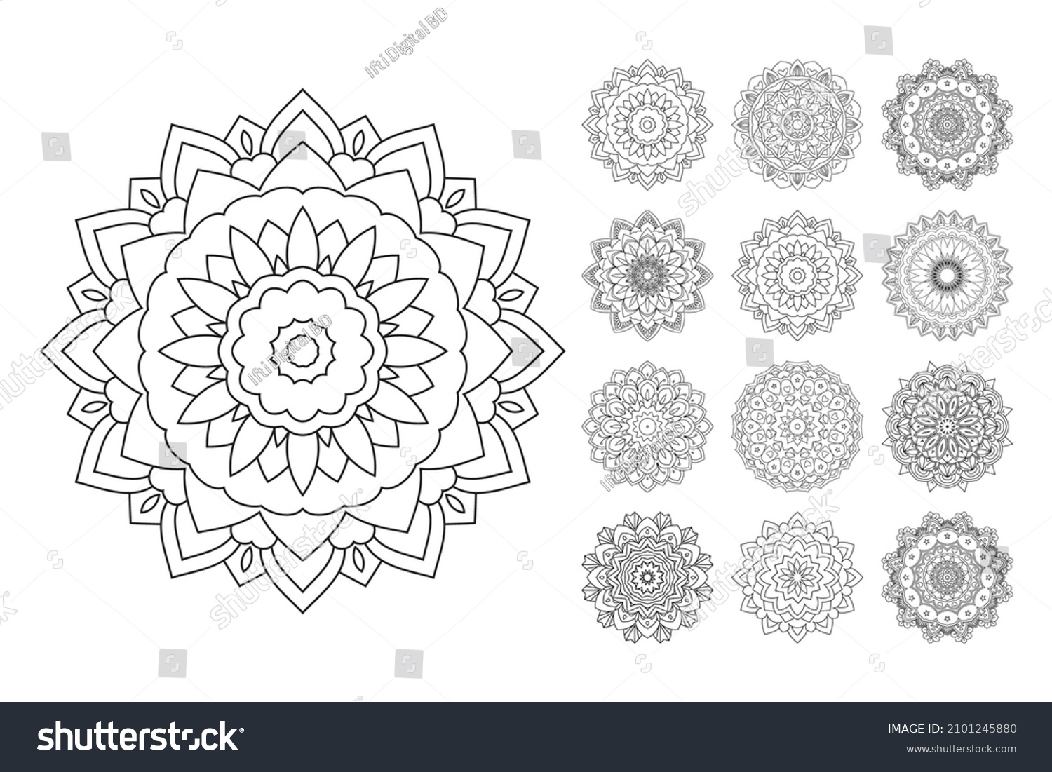 SVG of Mandala colouring page vector. Mandala line art bundle. Black and white mandala pattern. Flower pattern vector. SVG cut file. Mandala flower pattern set vector. svg