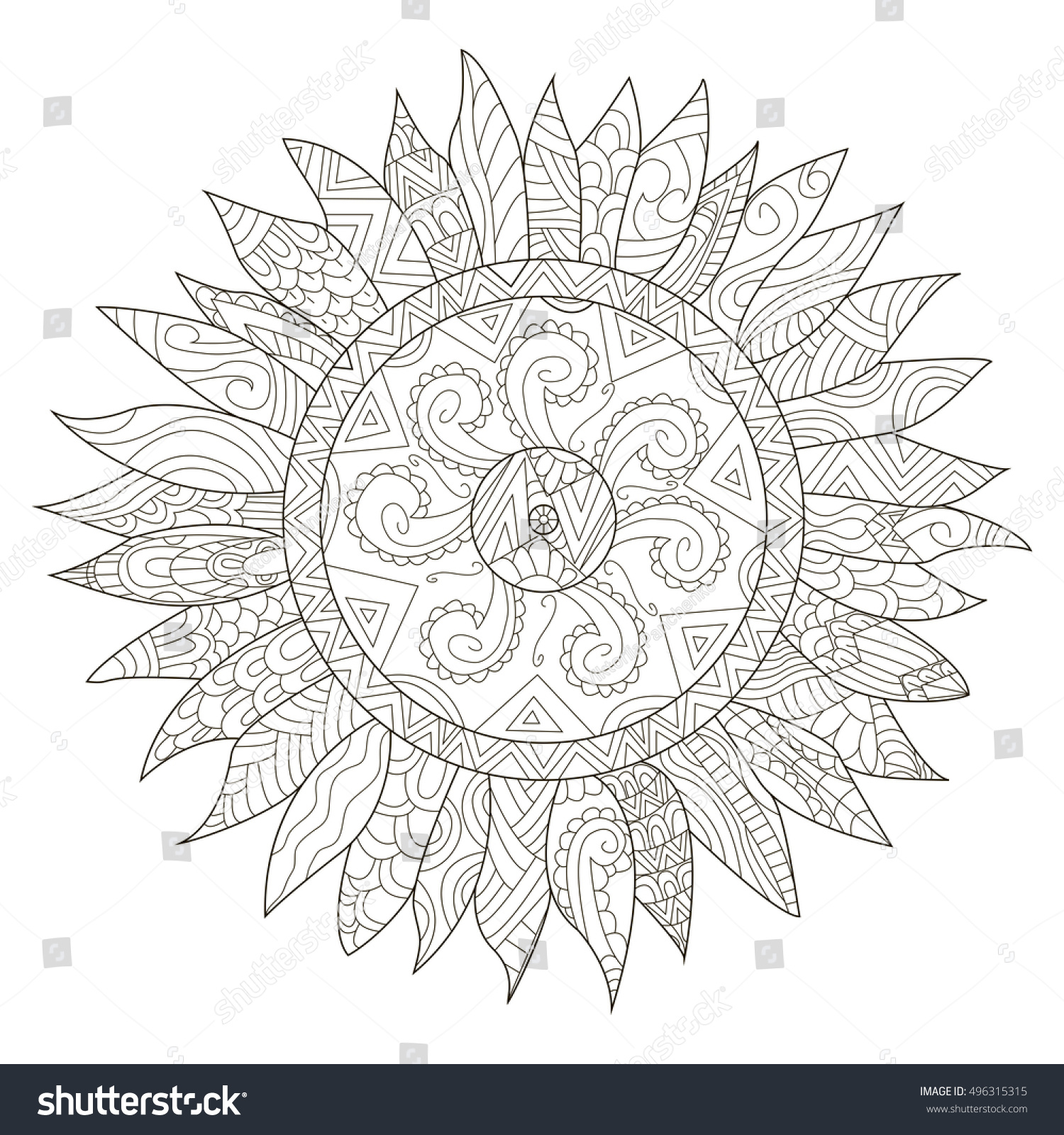 Download Mandala Flower Sunflower Coloring Adults Vector Stock ...