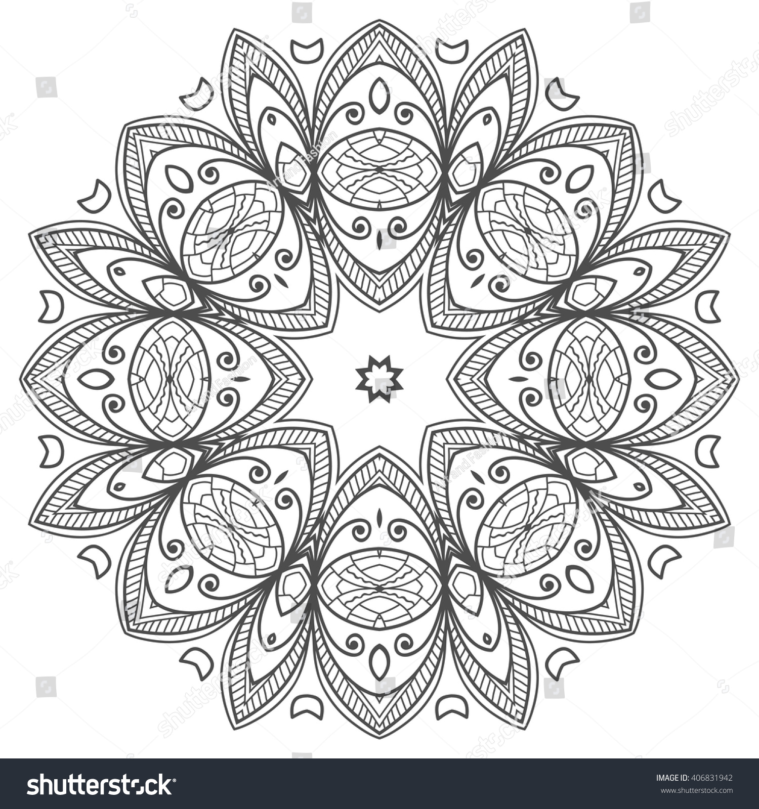 Mandala geometric floral design element Zentangle style art for adult coloring book Tribal ethnic
