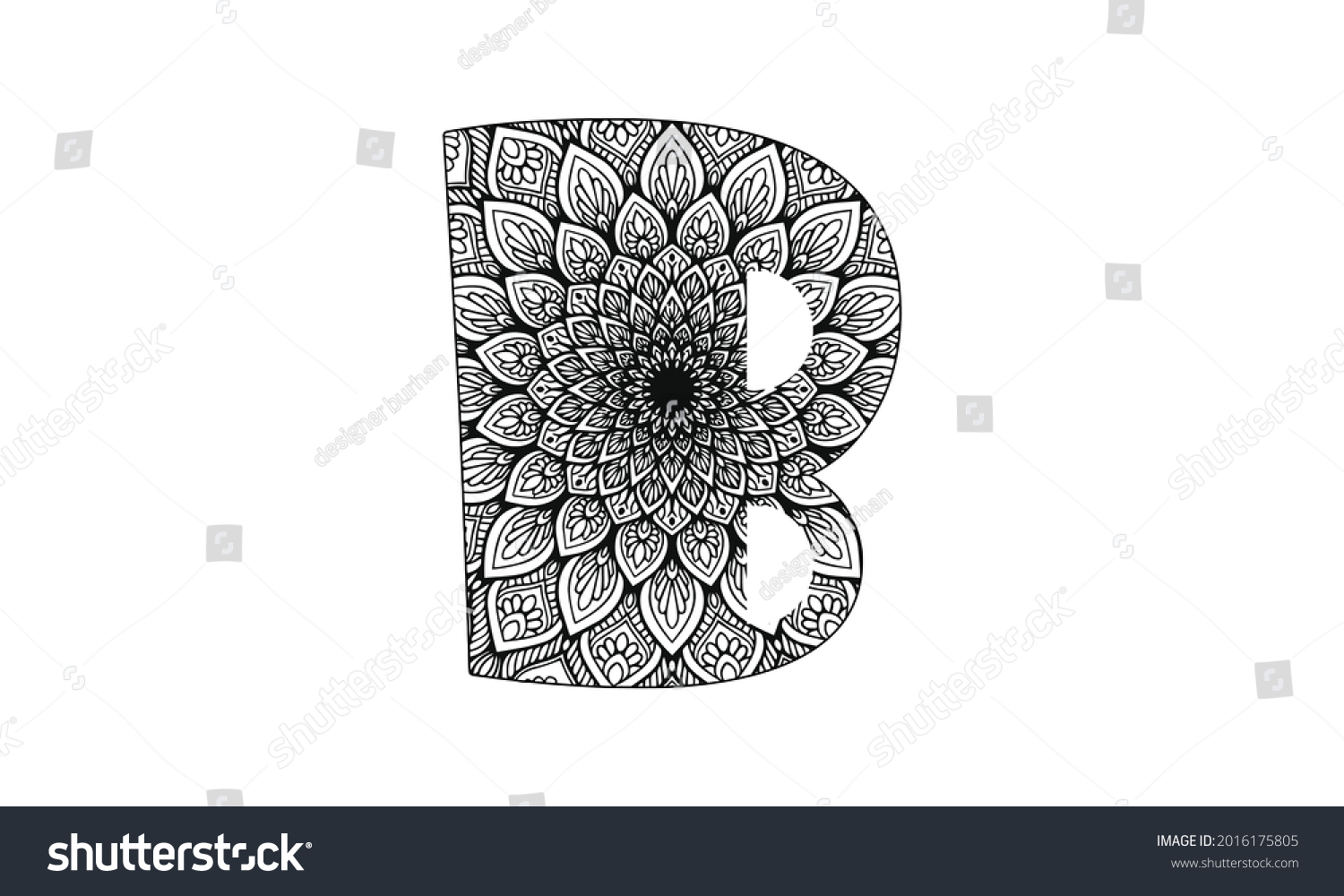 Mandala Letter B Monogram Adult Coloring Stock Vector (Royalty Free ...