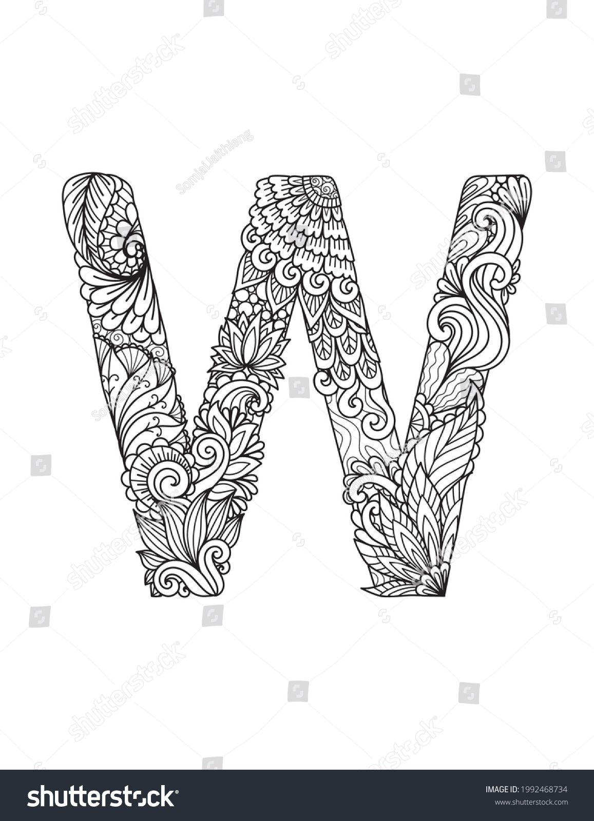 Mandala Letter W Monogram Adult Coloring Stock Vector (Royalty Free ...