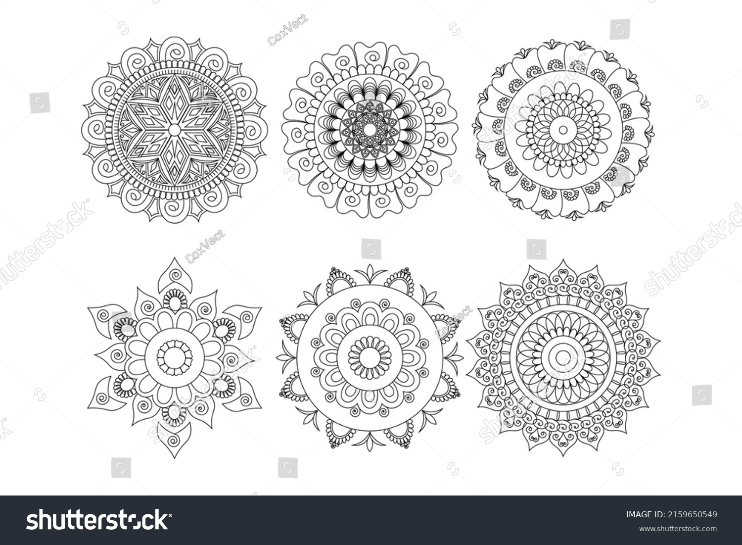 Mandala Outline Hand Drawing Vector Set Stock Vector (Royalty Free