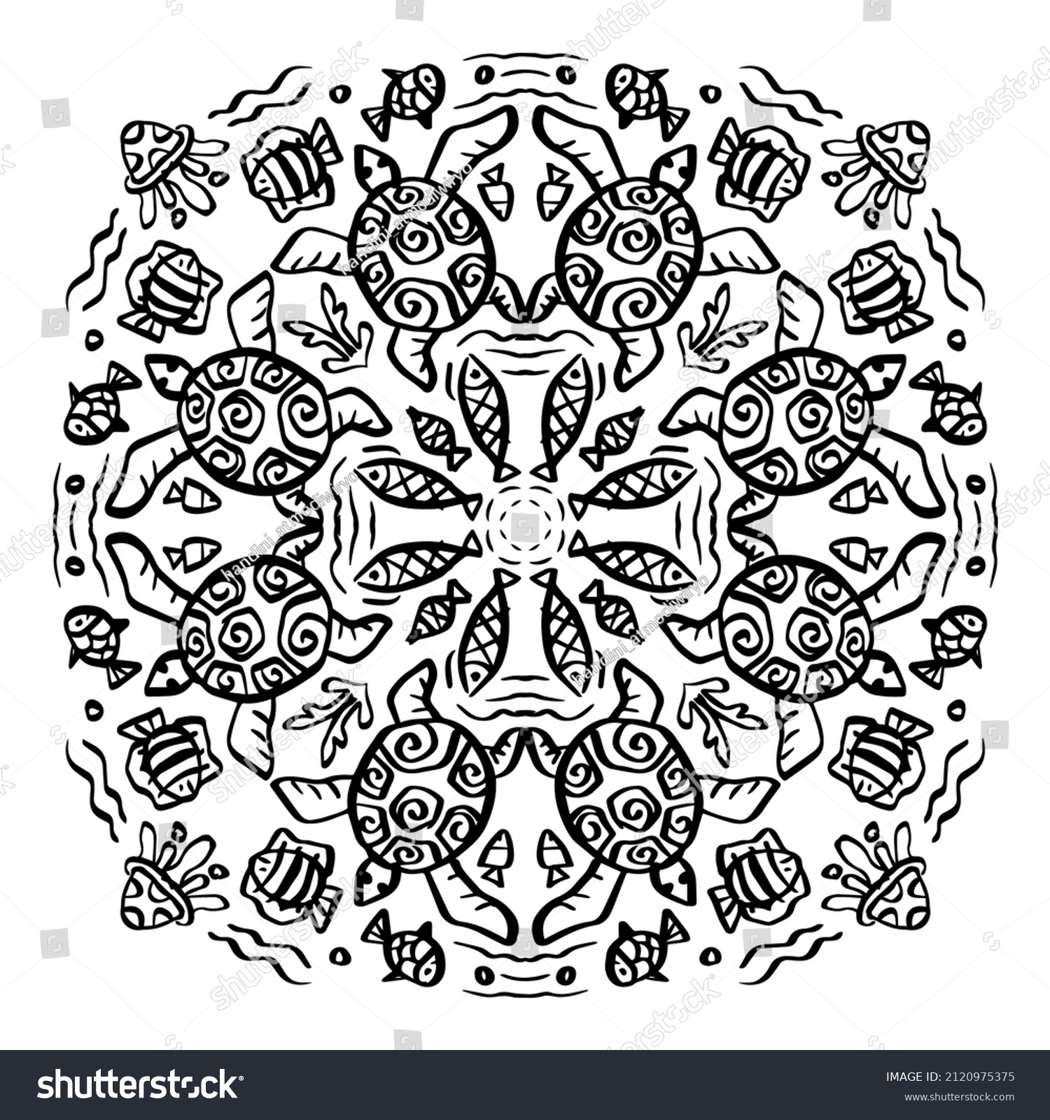 SVG of Mandala pattern with cute turtle svg