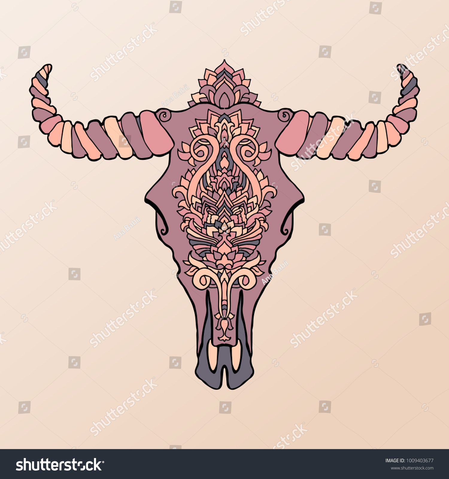 Mandala Tattoo Style Dead Cow Head Stock Vektorgrafik Lizenzfrei