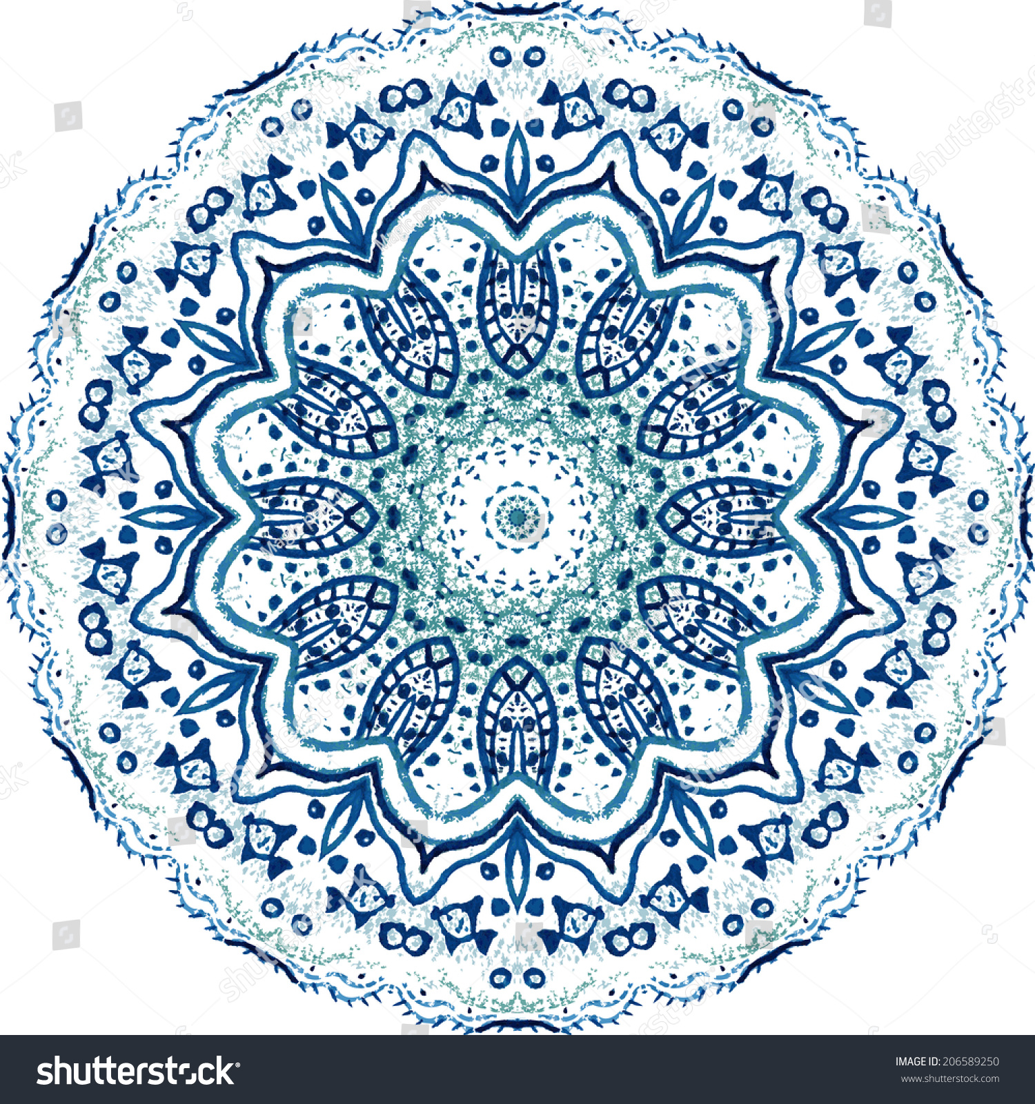 Mandala Vector Pattern Watercolor Blue Background Stock Vector (Royalty ...