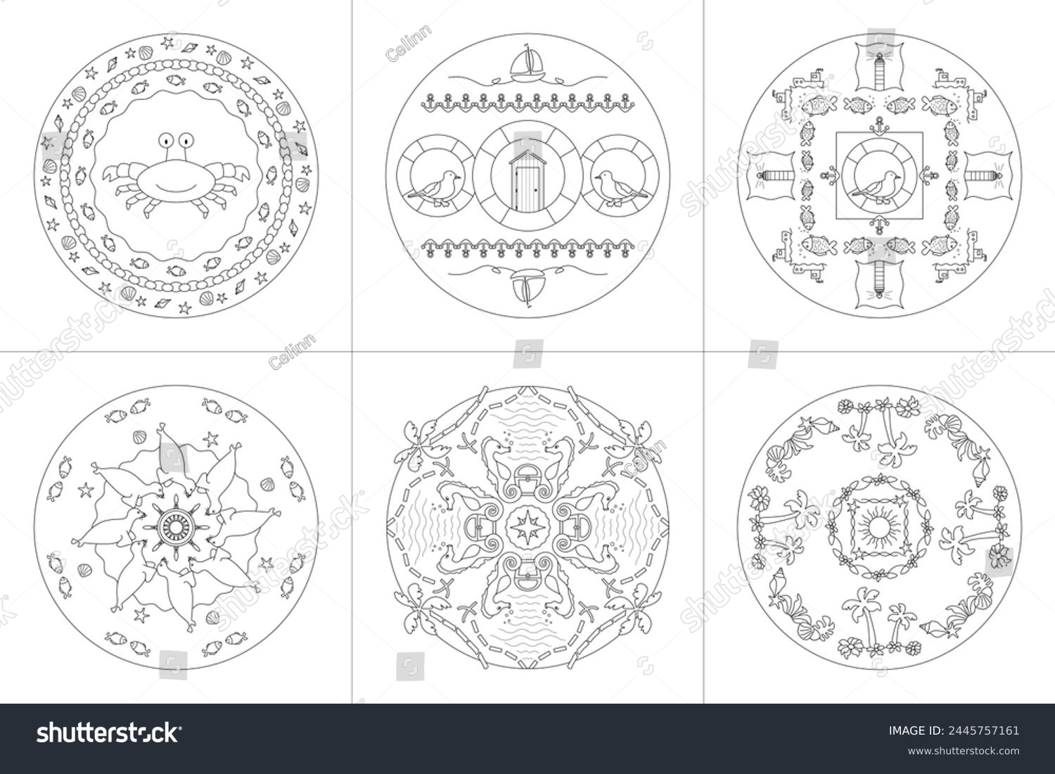 SVG of Mandalas. Sea Theme. Coloring pages. Vector illustration. Set No. 4.  svg