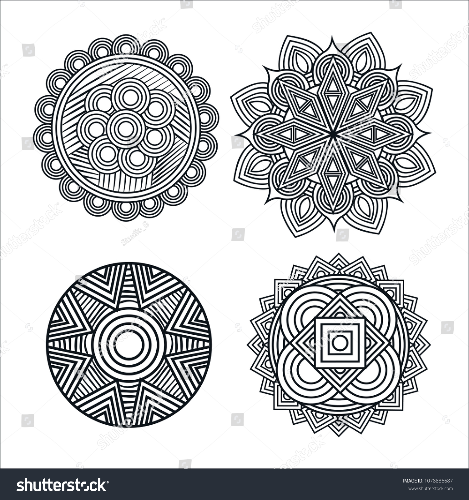 Mandale Monochrome Art Set Styles Stock Vector (Royalty Free ...