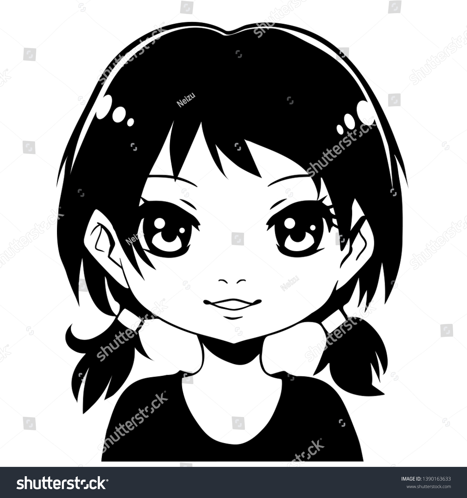 Manga Girl Black Hair Ink Drawing Stock Vector (Royalty Free ...