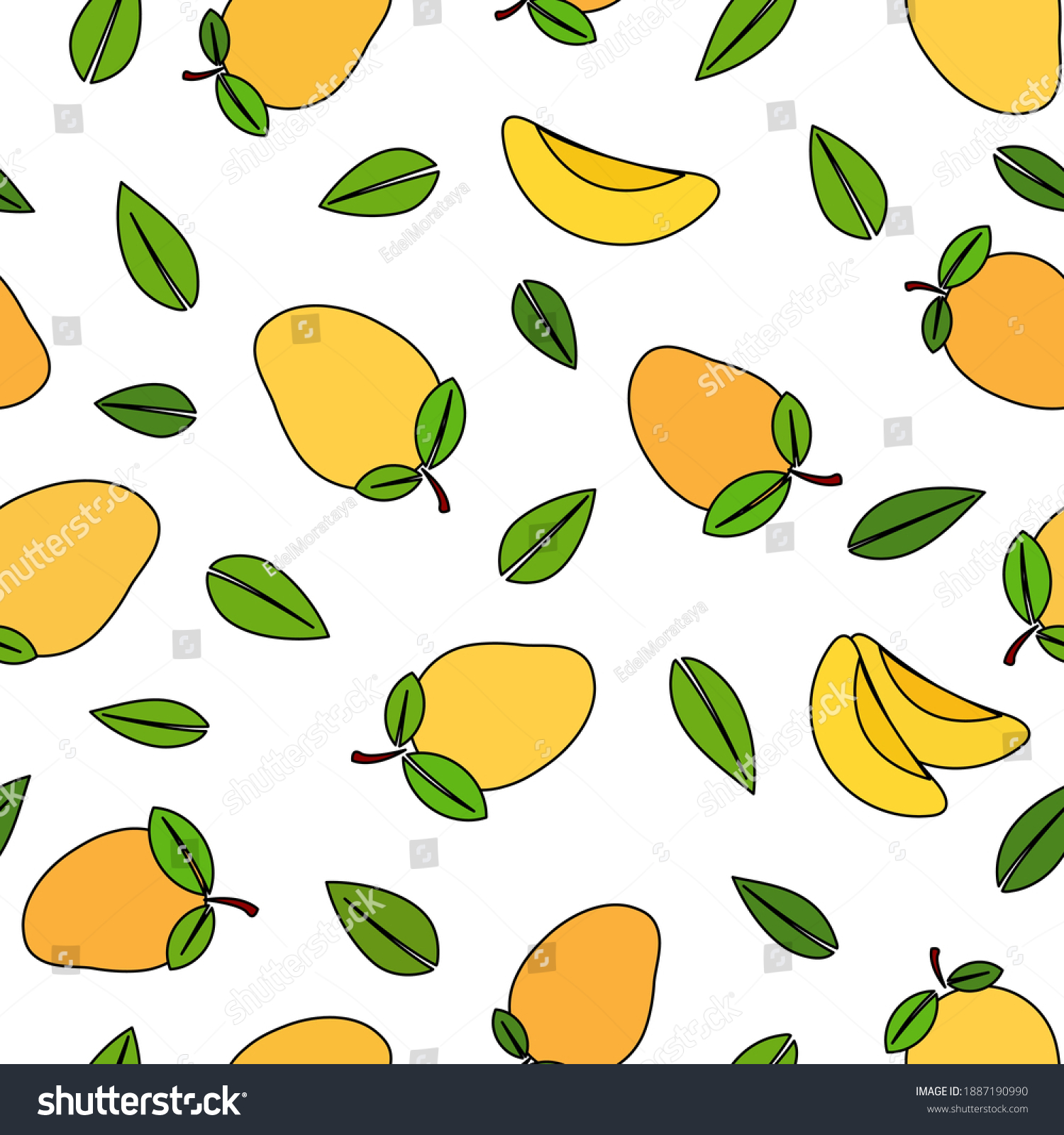 Mango Leaves Slices Black Outline Cartoon Stock Vector (Royalty Free ...