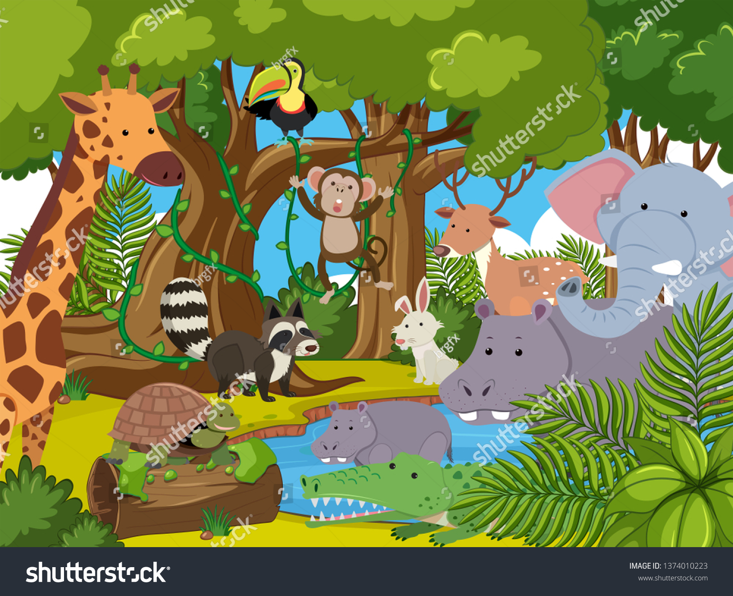 Many Animal Jungle Illustration Stock Vector Royalty Free