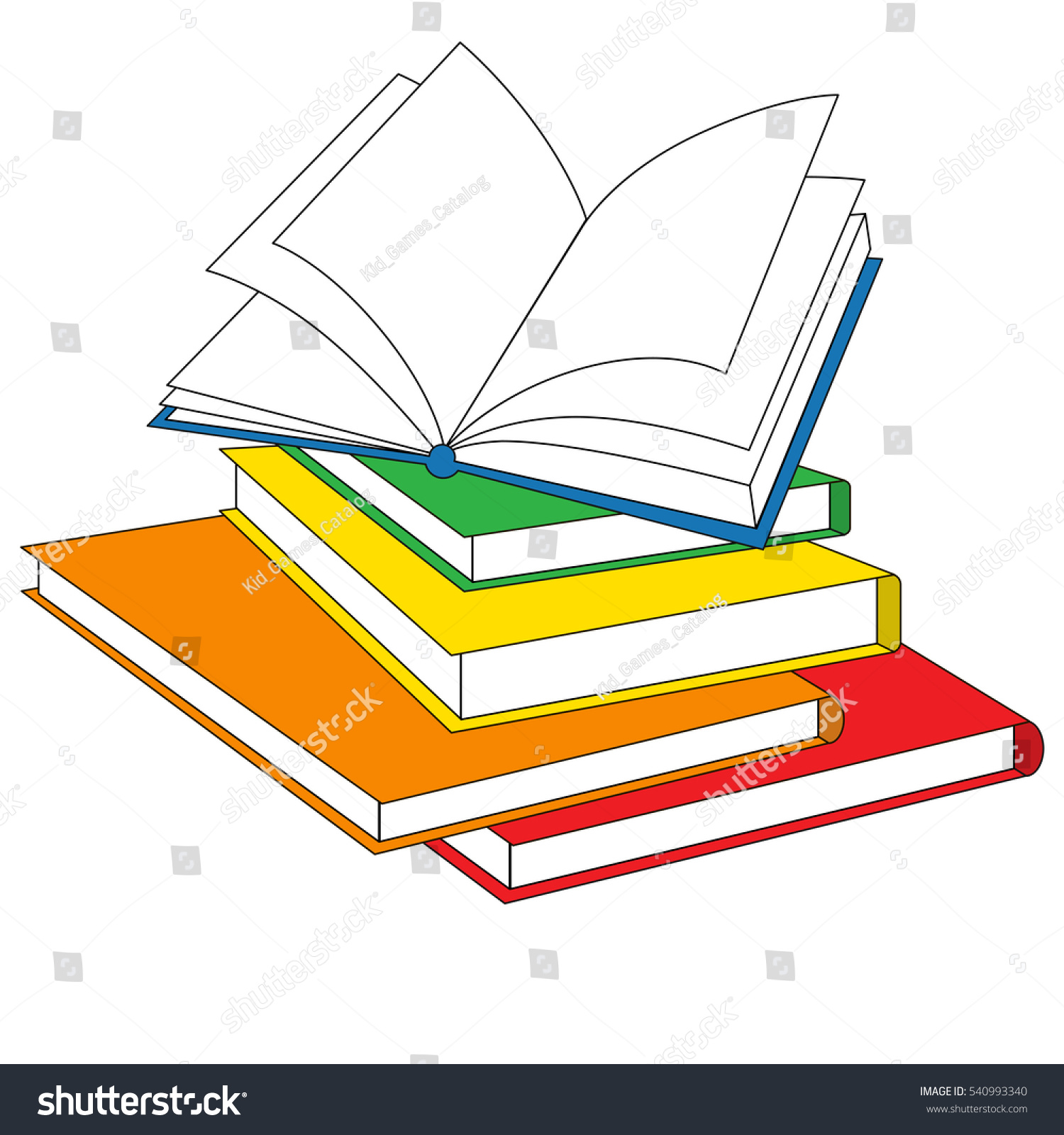 Many Books Cartoon Outlined Object Black Stock Vector 540993340 ...