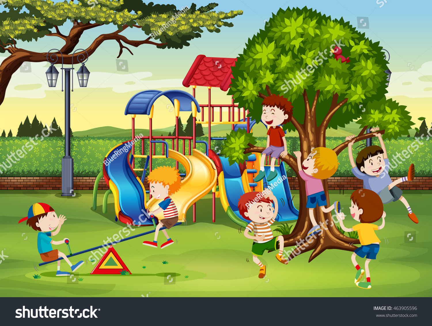 Many Children Playing Park Illustration Stock Vector 463905596 ...