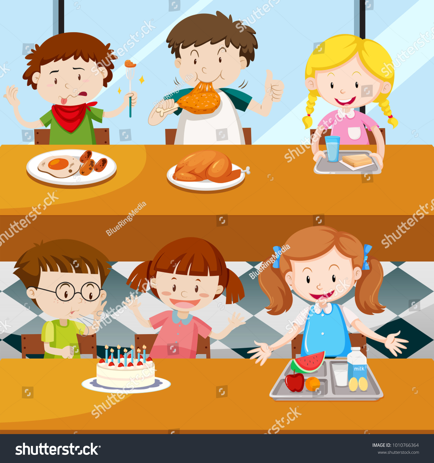 Many Kids Eating Canteen Illustration Stock Vector (royalty Free 