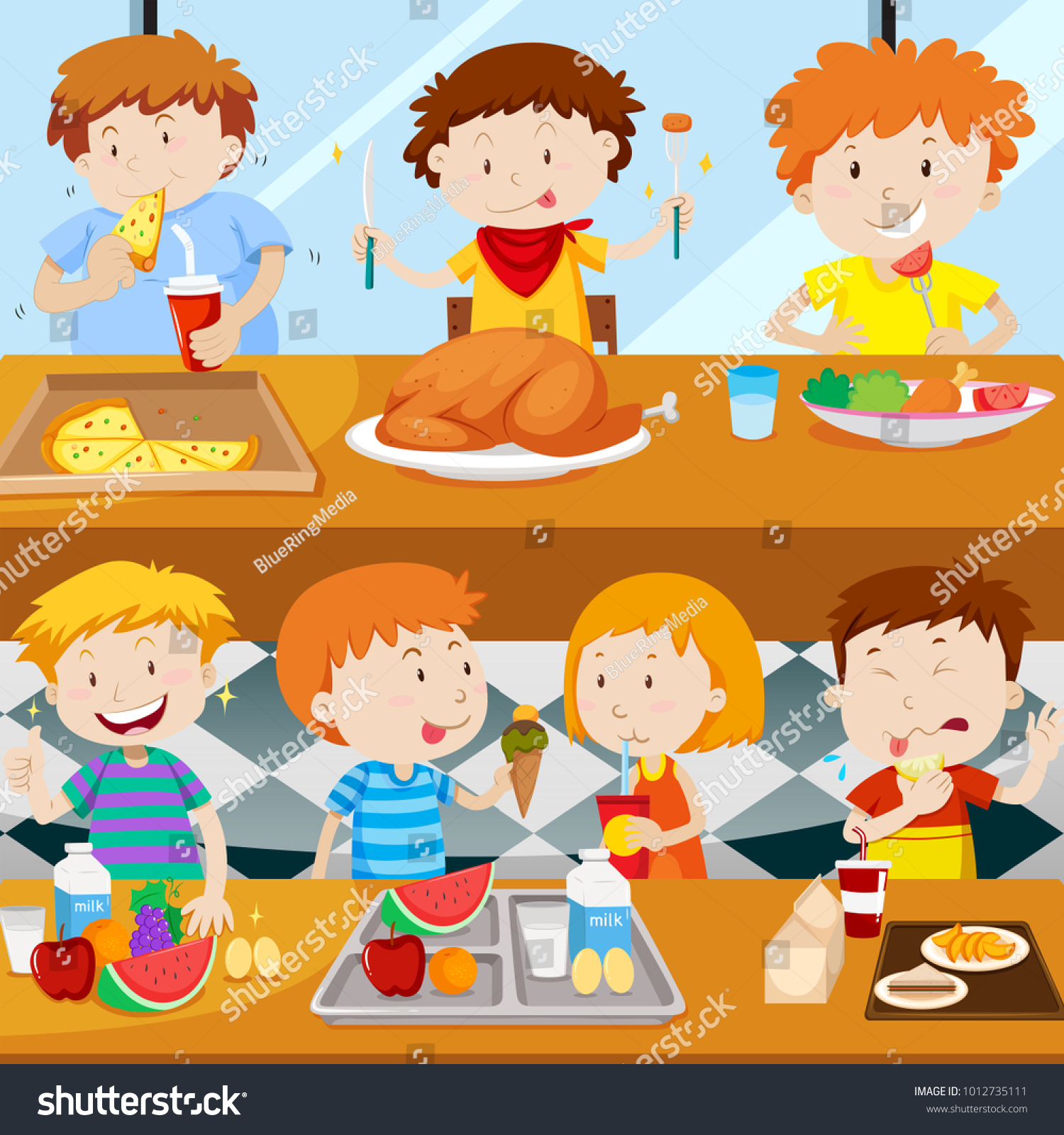 Many Kids Eating Canteen Illustration Stock Vector (Royalty Free ...