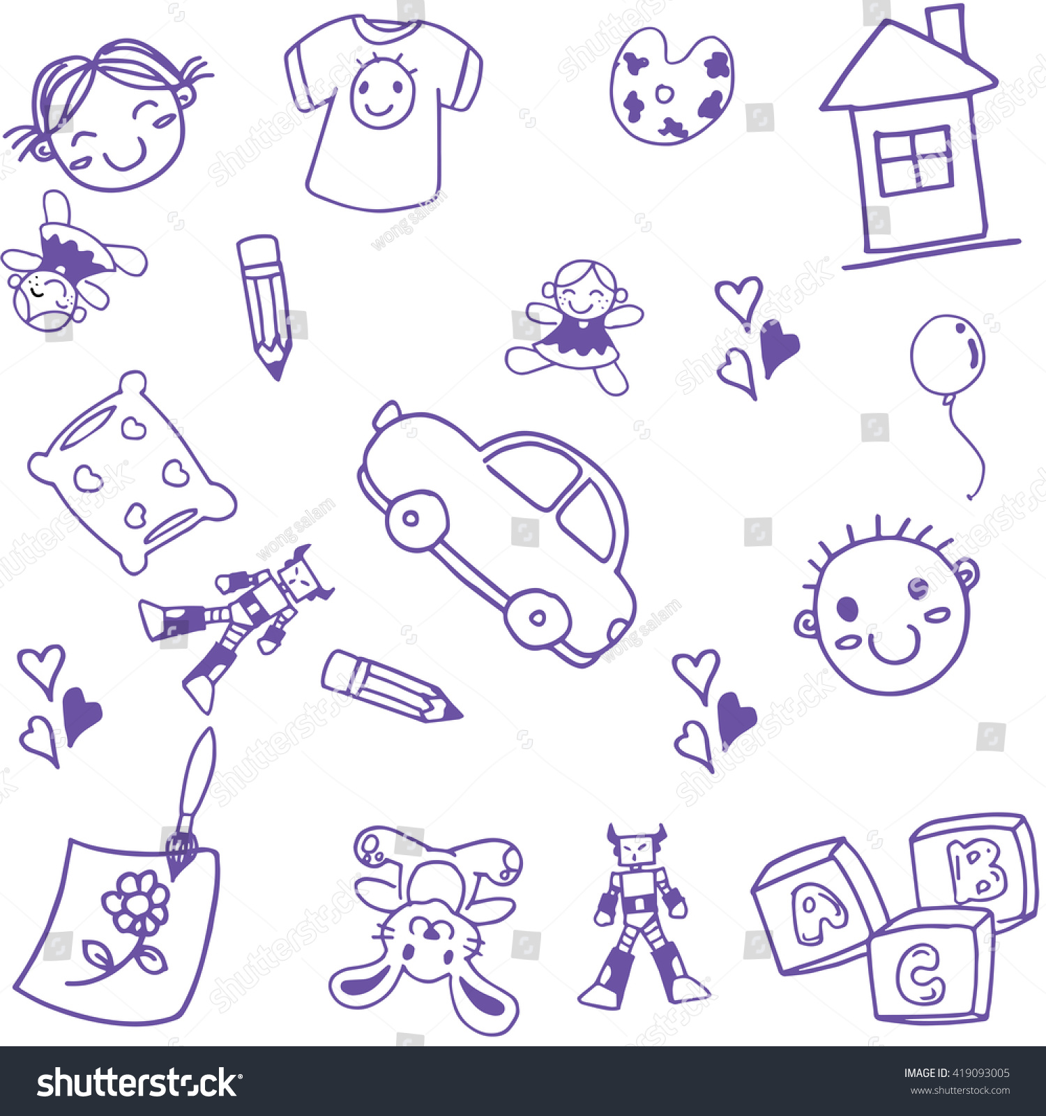 Many Toy Kids Doodle Art White Stock Vector Royalty Free 419093005