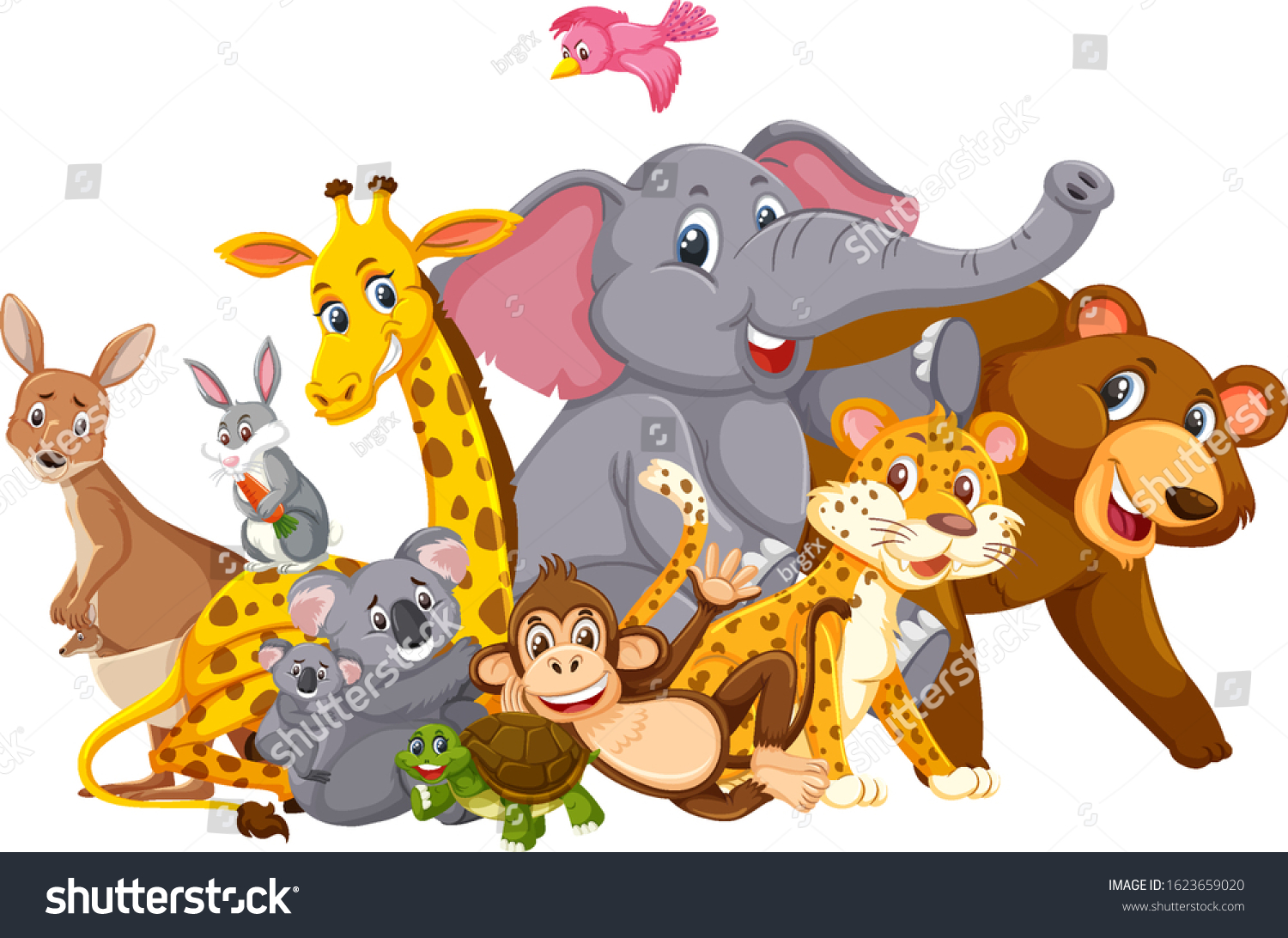 Many Wild Animals On White Background Stock Vector (Royalty Free ...