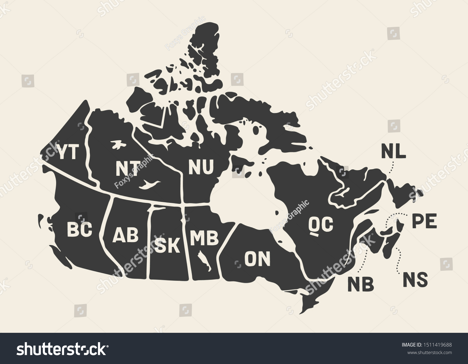 Map Canada Poster Map Provinces Territories 스톡 벡터(로열티 프리) 1511419688