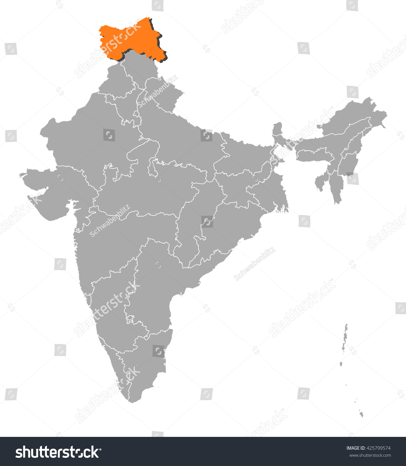 Map - India, Jammu And Kashmir Stock Vector 425799574 : Shutterstock