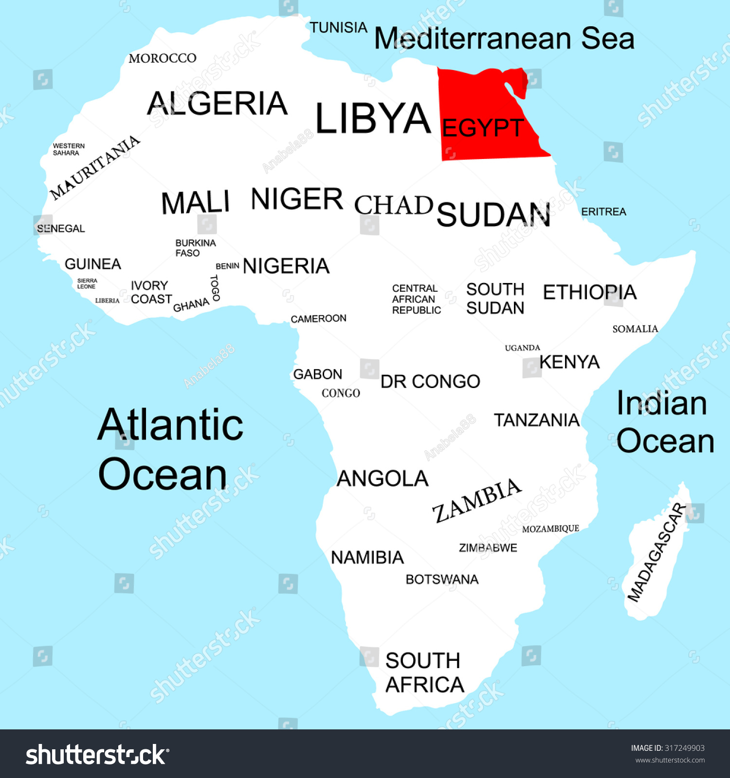 Egypt On The Map Of Africa Map Africa Egypt Stock Vector (Royalty Free) 317249903 | Shutterstock