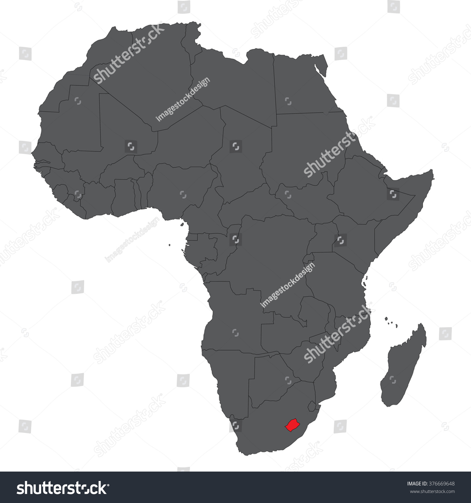 Map Africa On Gray Red Lesotho Stock Vector Royalty Free 376669648