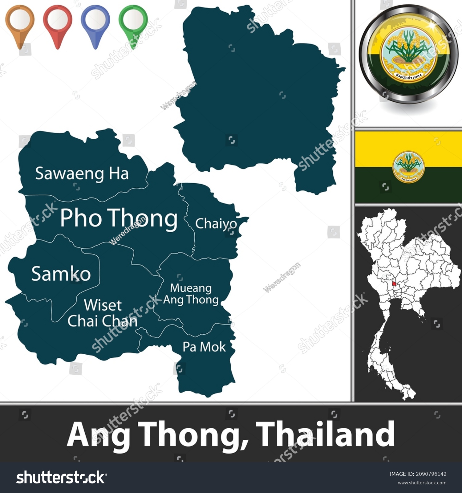 Ang Thong Thailand Map Map Ang Thong Province Districts Location Stock Vector (Royalty Free)  2090796142 | Shutterstock