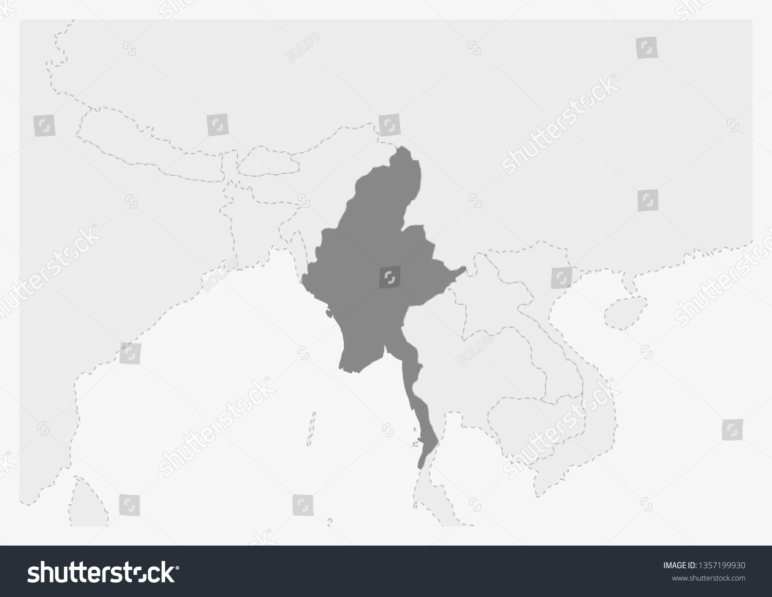 Map Asia Highlighted Myanmar Map Gray Stock Vector Royalty Free Stock Vector Map Of Asia With Highlighted Myanmar Map Gray Map Of Myanmar With Neighboring Countries 1357199930