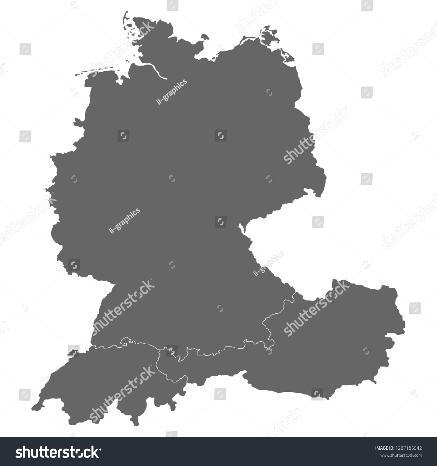 2 060 Germany Austria Switzerland Map Images Stock Photos Vectors   Stock Vector Map Of Austria Germany And Switzerland 1287185542 