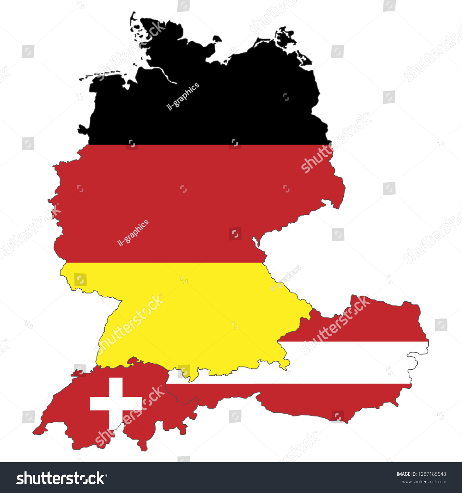 Map Austria Germany Switzerland Stock Vector Royalty Free 1287185548