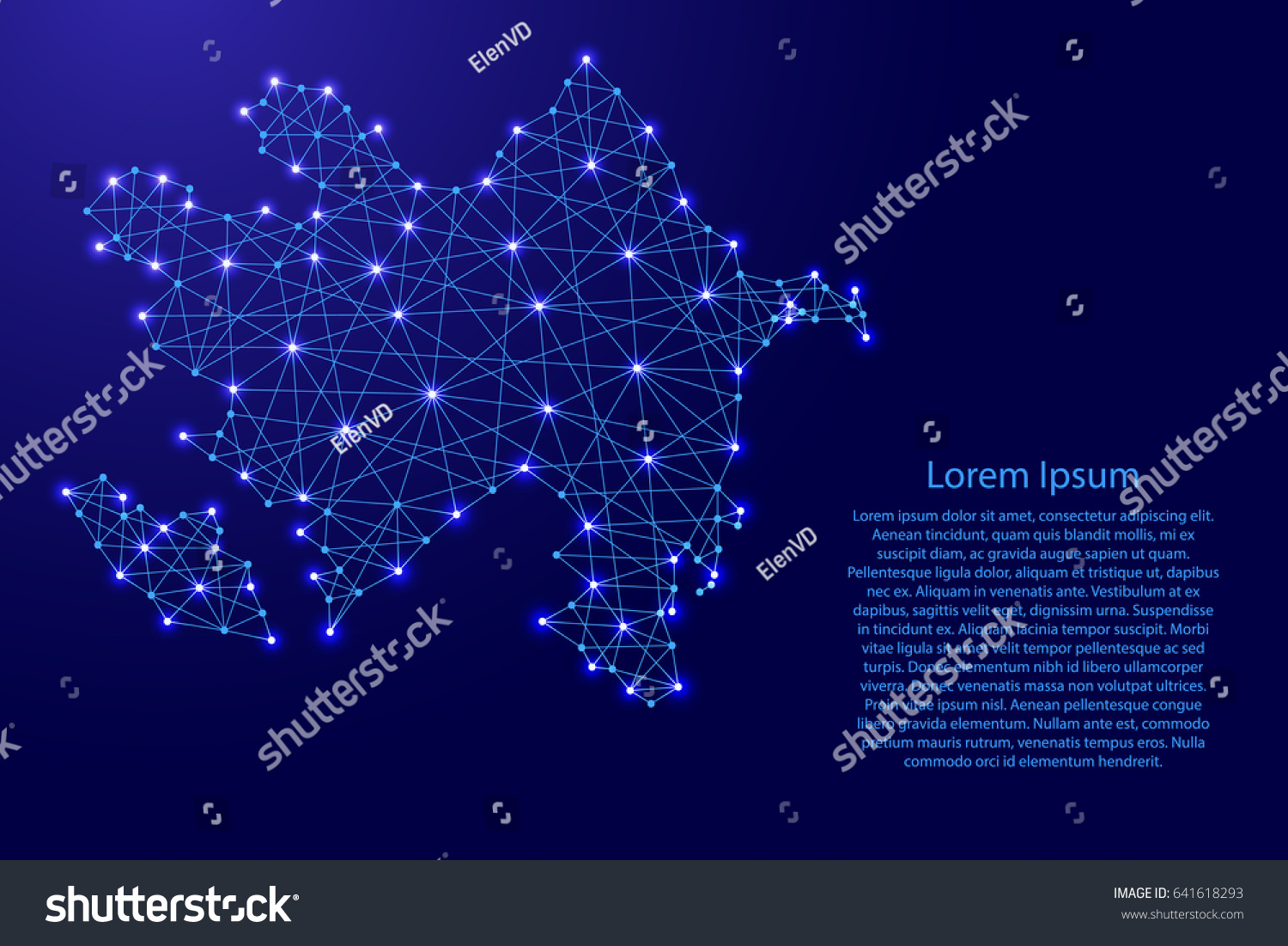 SVG of Map of Azerbaijan from polygonal blue lines and glowing stars vector illustration svg
