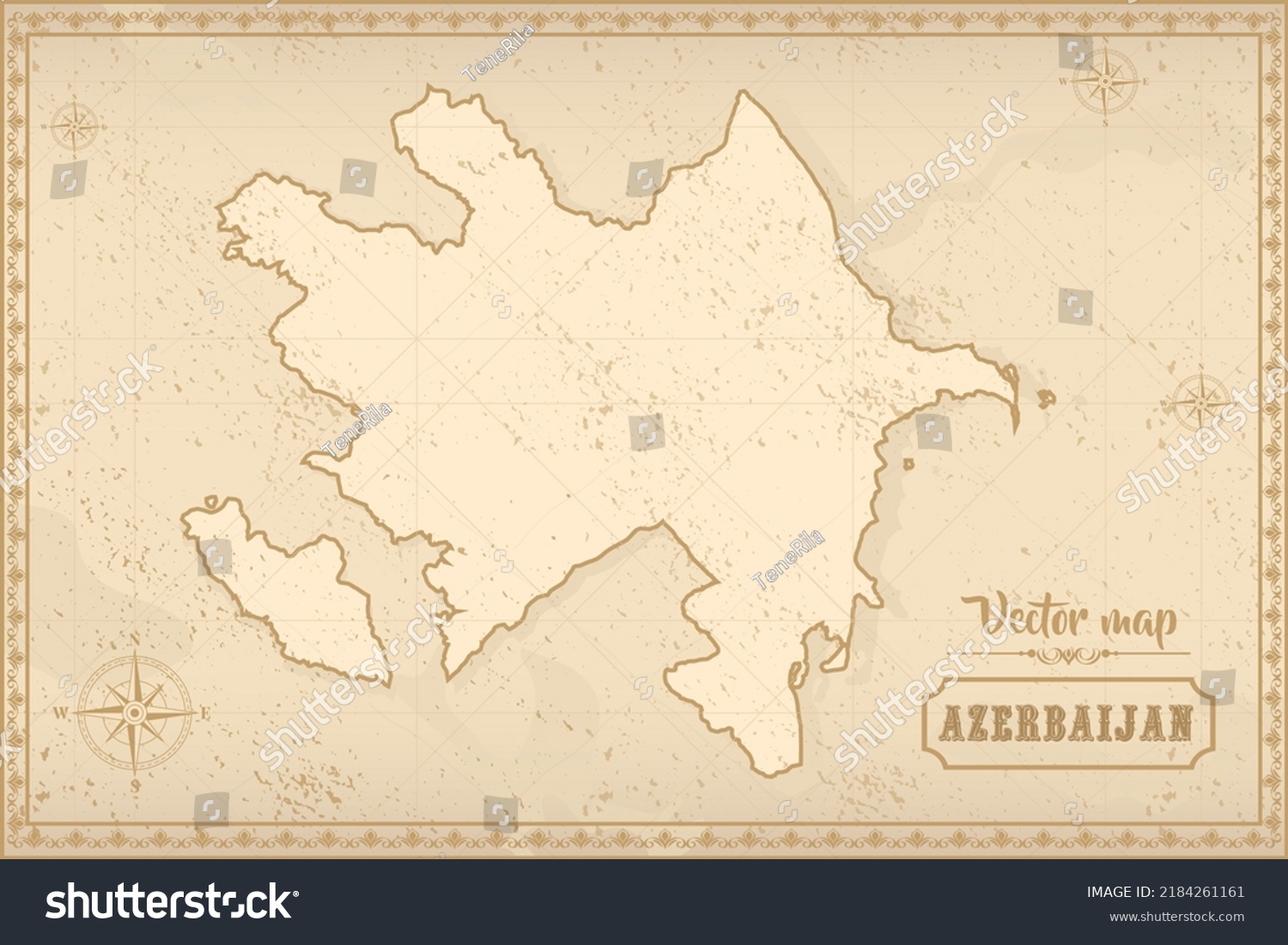 SVG of Map of Azerbaijan in the old style, brown graphics in retro fantasy style svg
