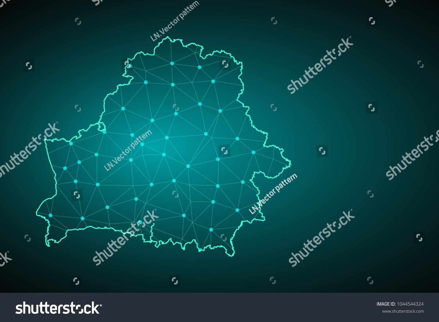 Map of Belarus from Polygonal wire frame low poly mesh, contours network line, luminous