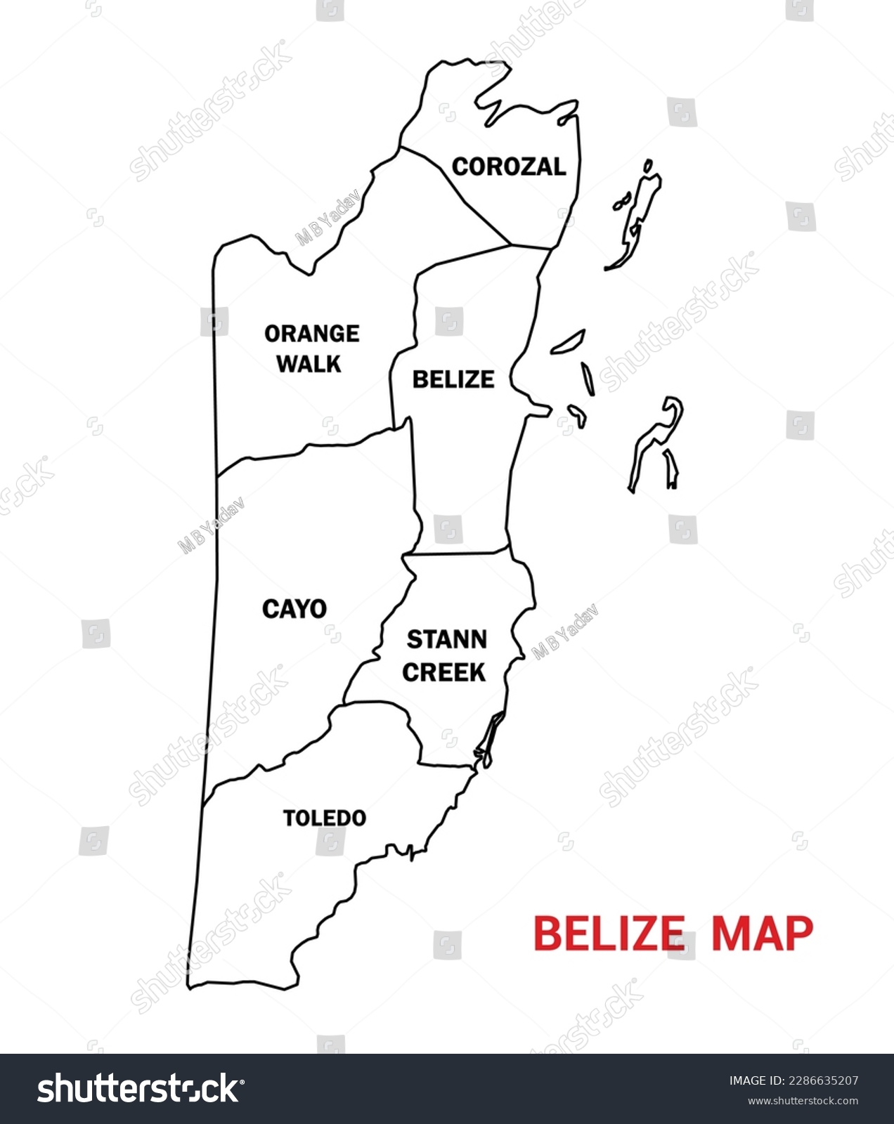 SVG of Map of Belize, Map of Belize an outline, Map of Belize states Vector Illustration, Map of Belize with district name. svg