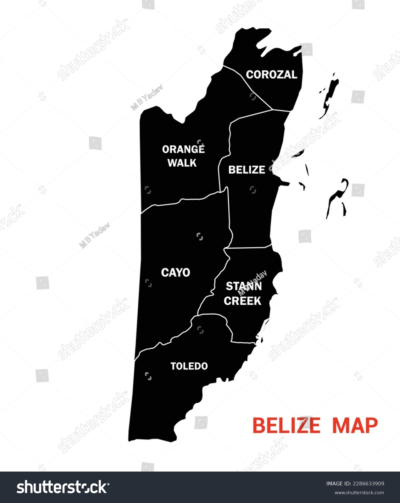 SVG of Map of Belize, Map of Belize Solid color, Map of Belize states Vector Illustration, Map of Belize with district name svg