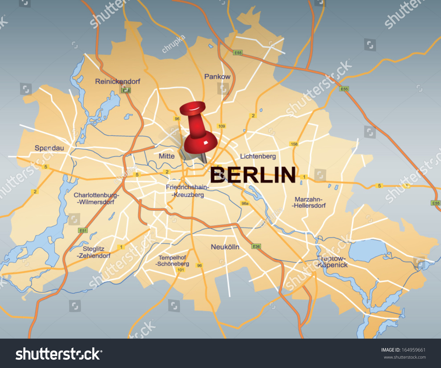 map berlin red push pin stock vector royalty free 164959661 pinned map